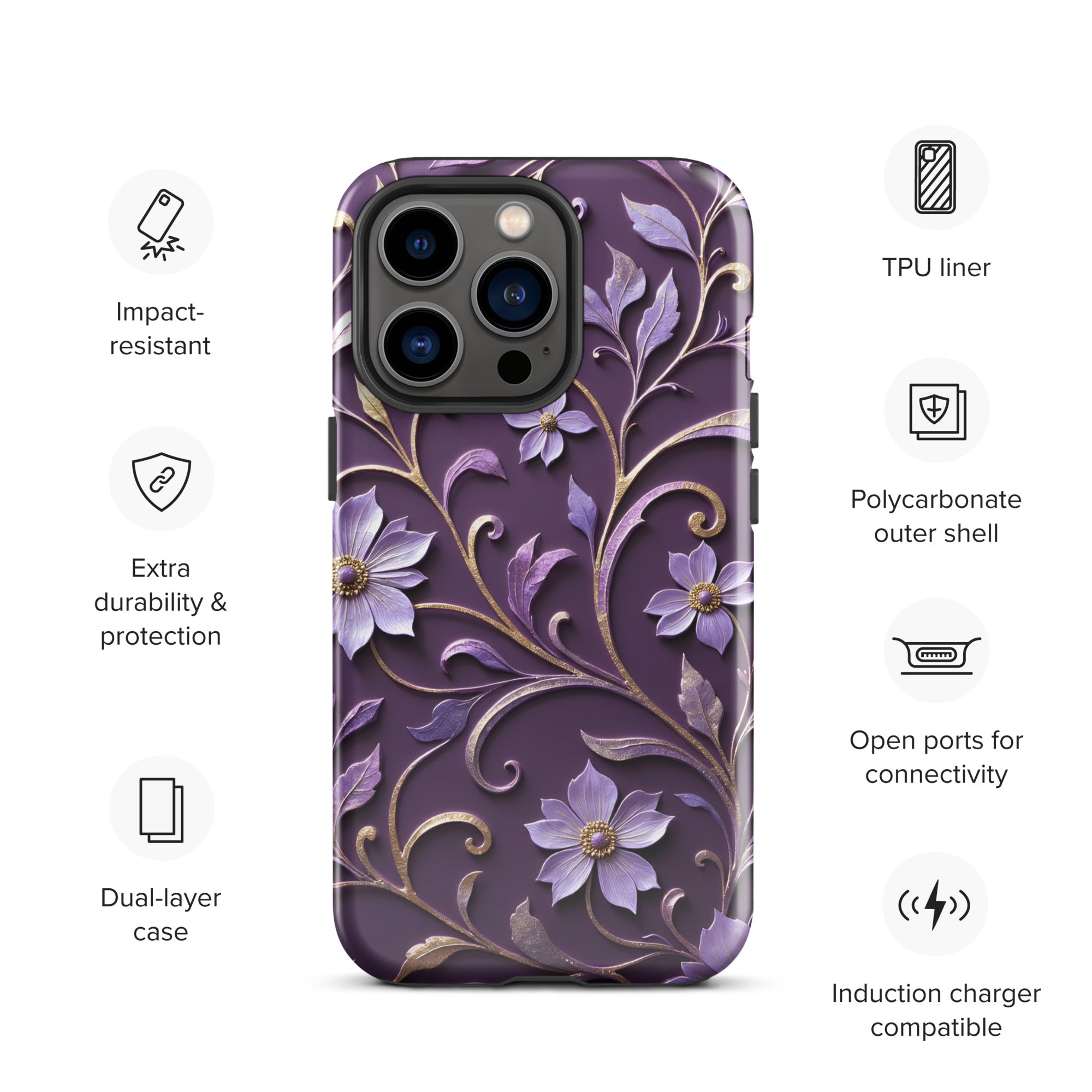 Royal Violet Filigree Tough Case for iPhone 13 Pro