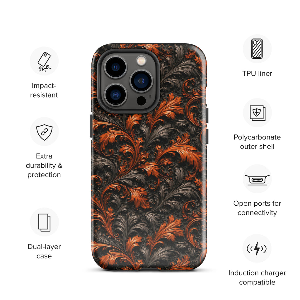 Burnt Orange Filigree Tough Case for iPhone 13 Pro