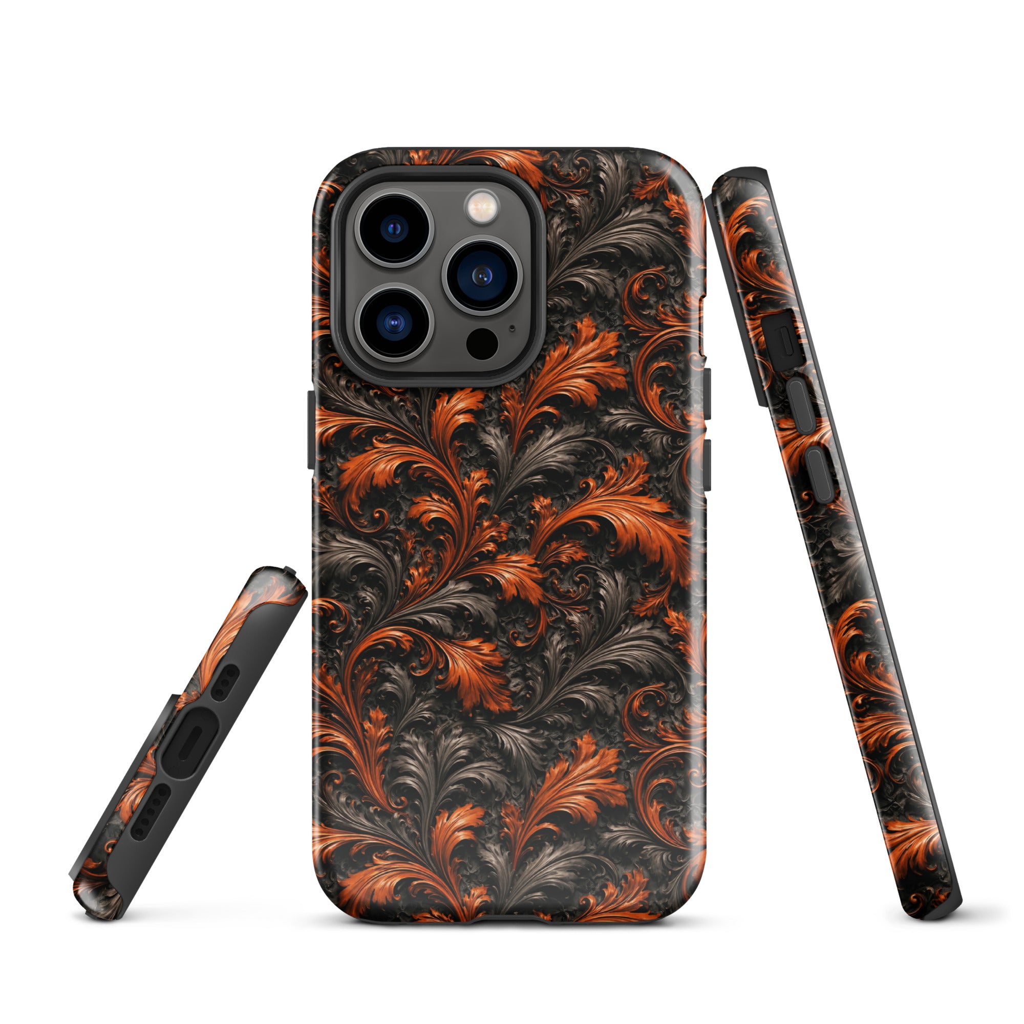 Burnt Orange Filigree Tough Case for iPhone 13 Pro