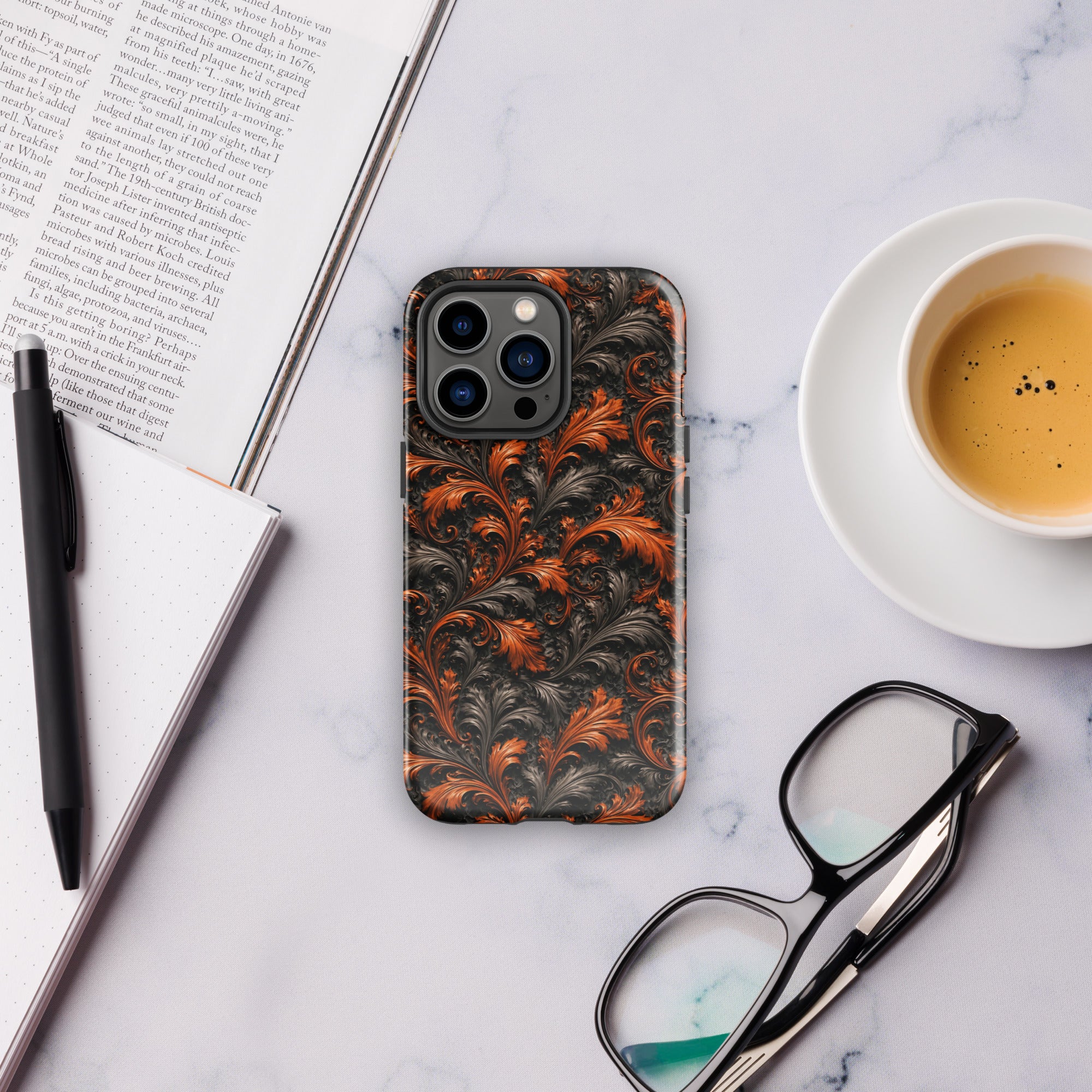 Burnt Orange Filigree Tough Case for iPhone 13 Pro