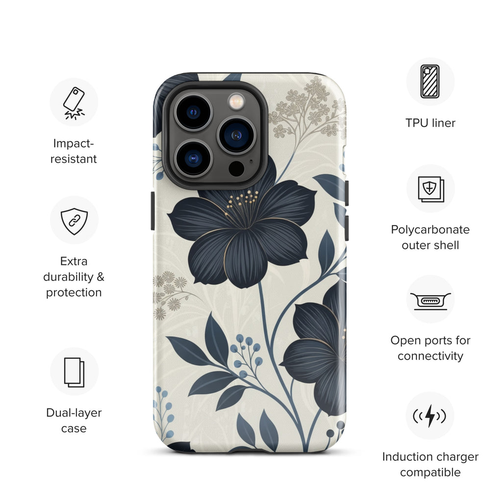 Elegant Blue Floral Tough Case for iPhone 13 Pro