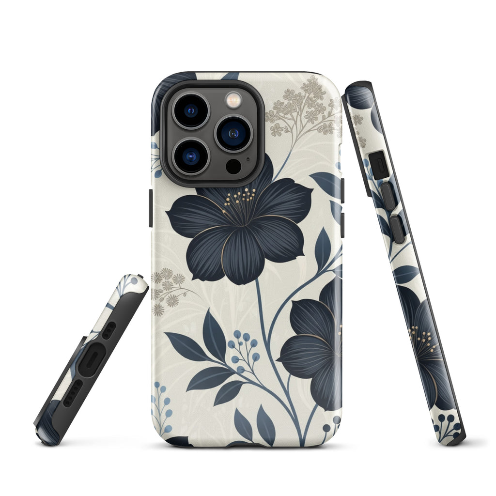 Elegant Blue Floral Tough Case for iPhone 13 Pro