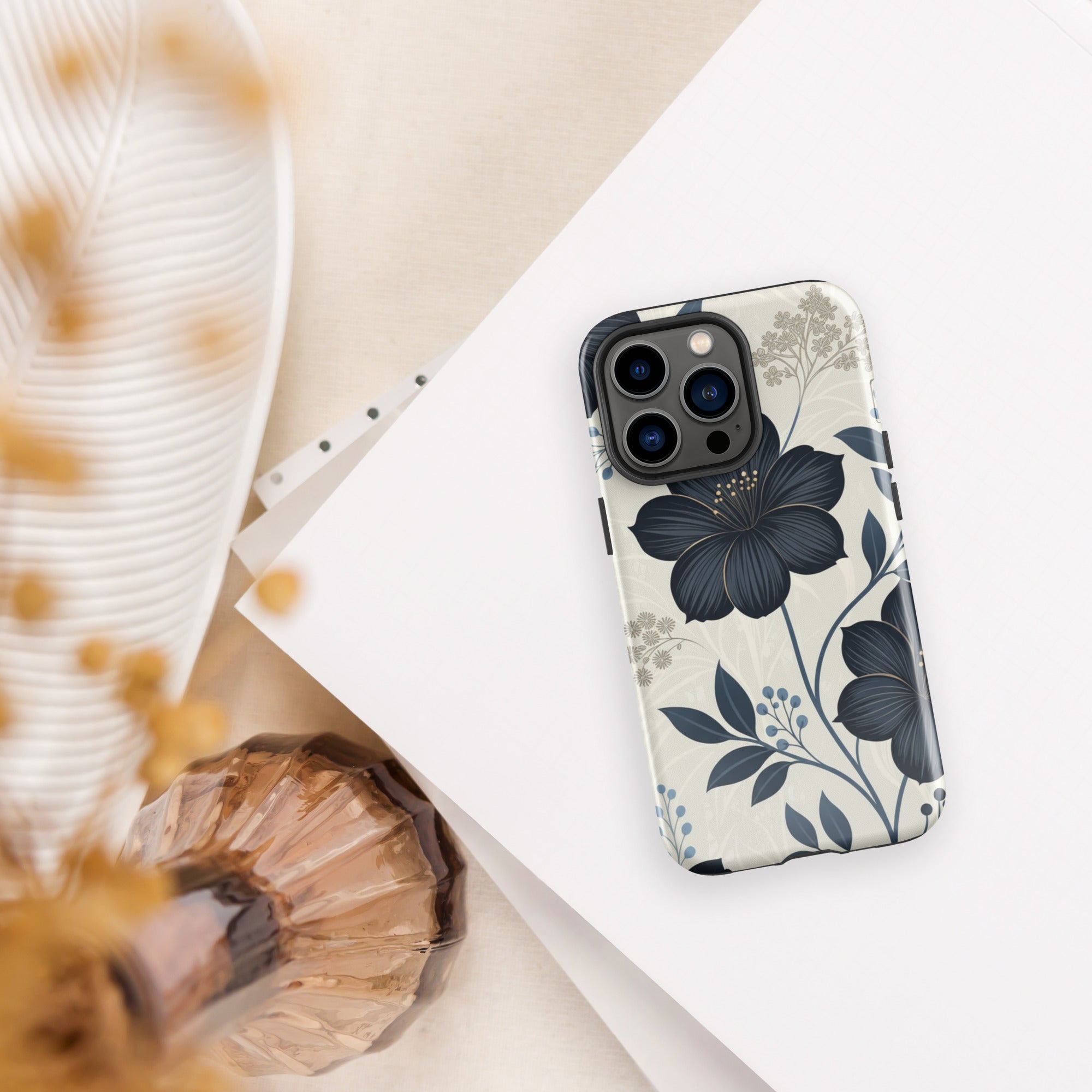 Elegant Blue Floral Tough Case for iPhone 13 Pro