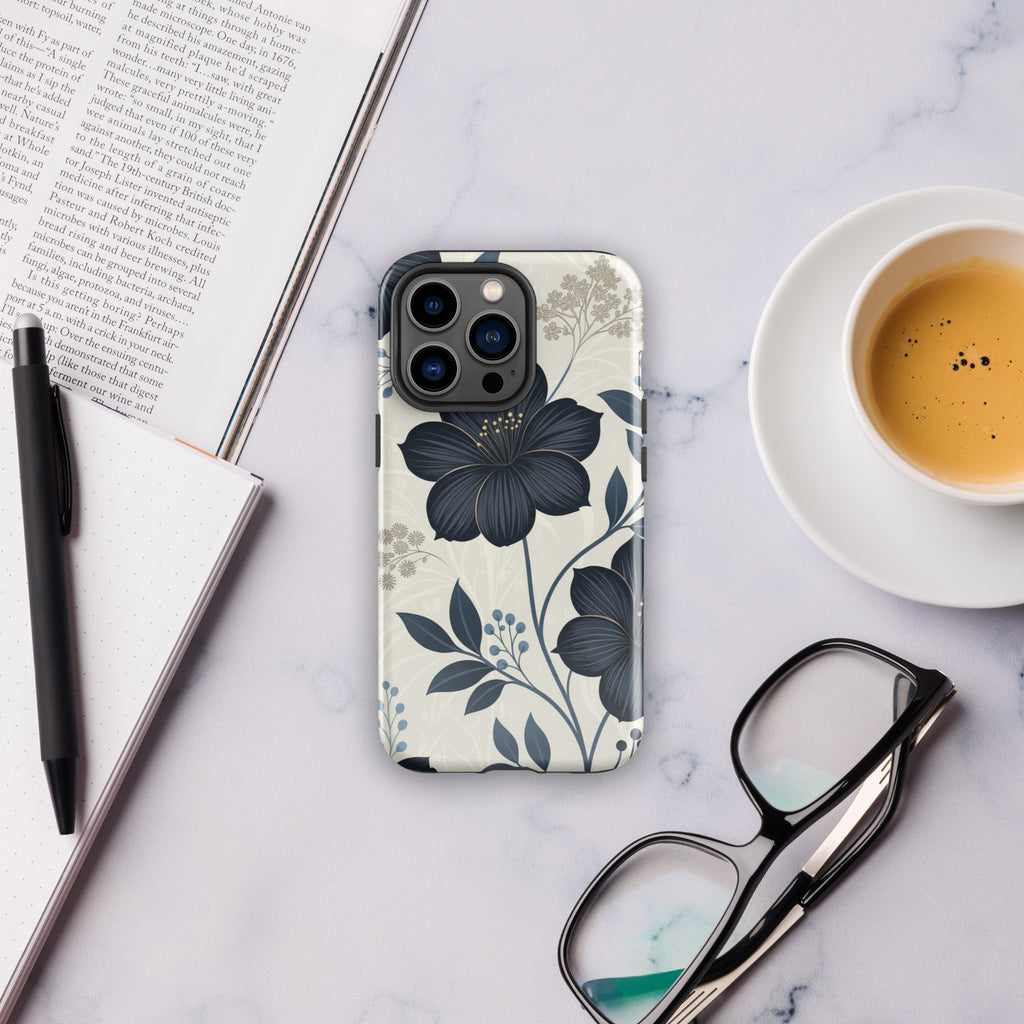 Elegant Blue Floral Tough Case for iPhone 13 Pro