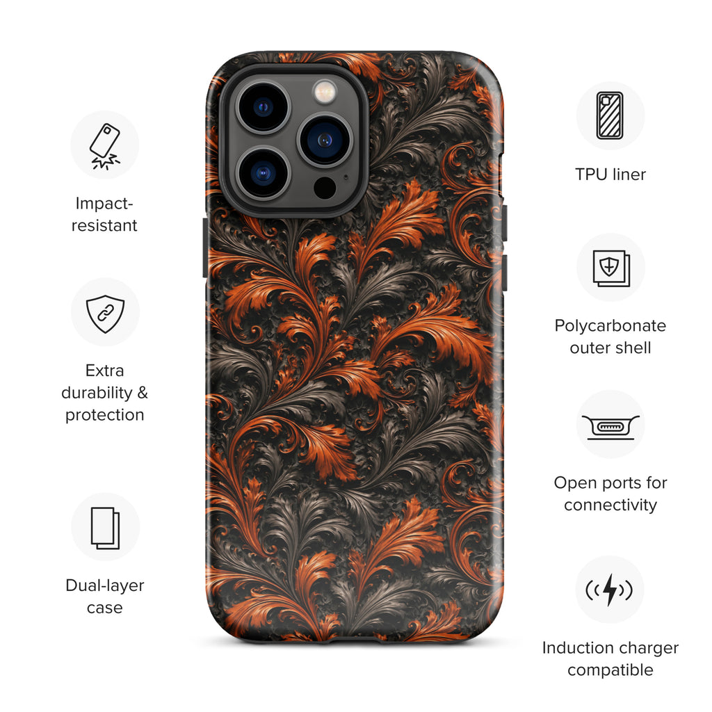 Burnt Orange Filigree Tough Case for iPhone 13 Pro Max