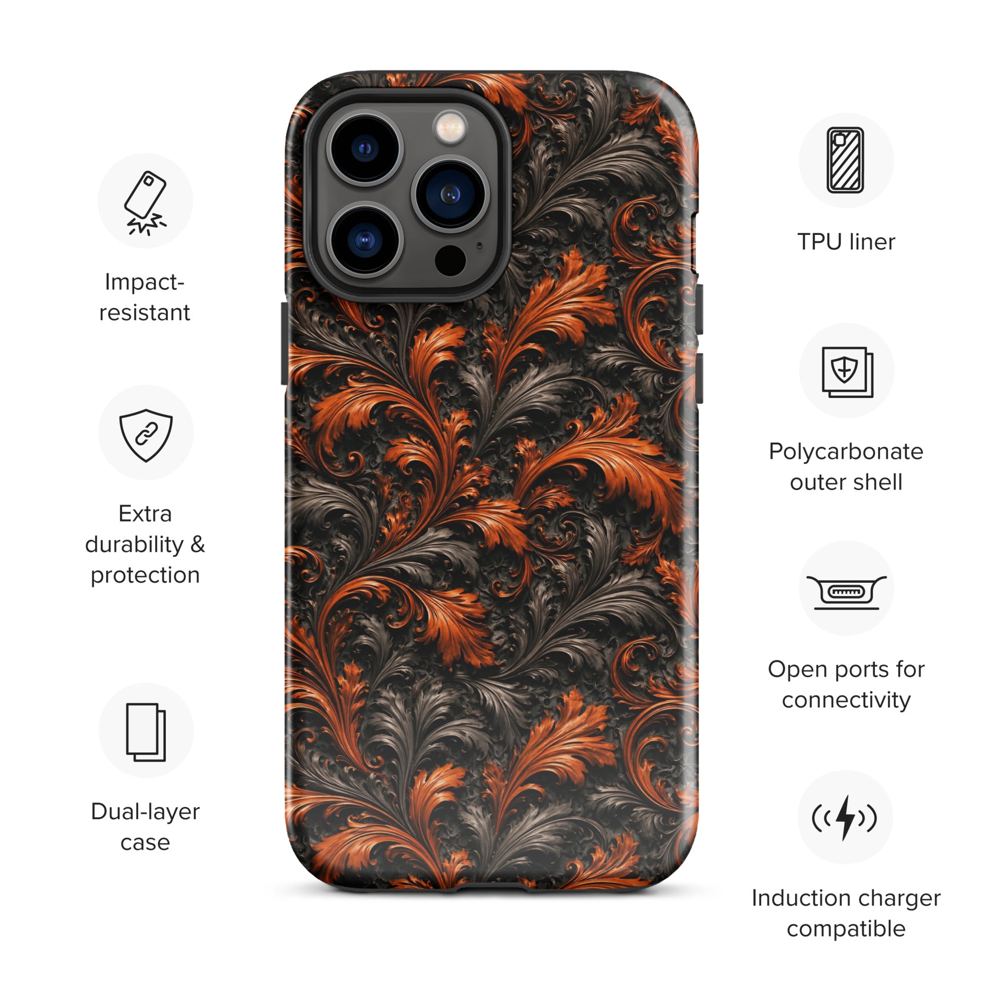 Burnt Orange Filigree Tough Case for iPhone 13 Pro Max