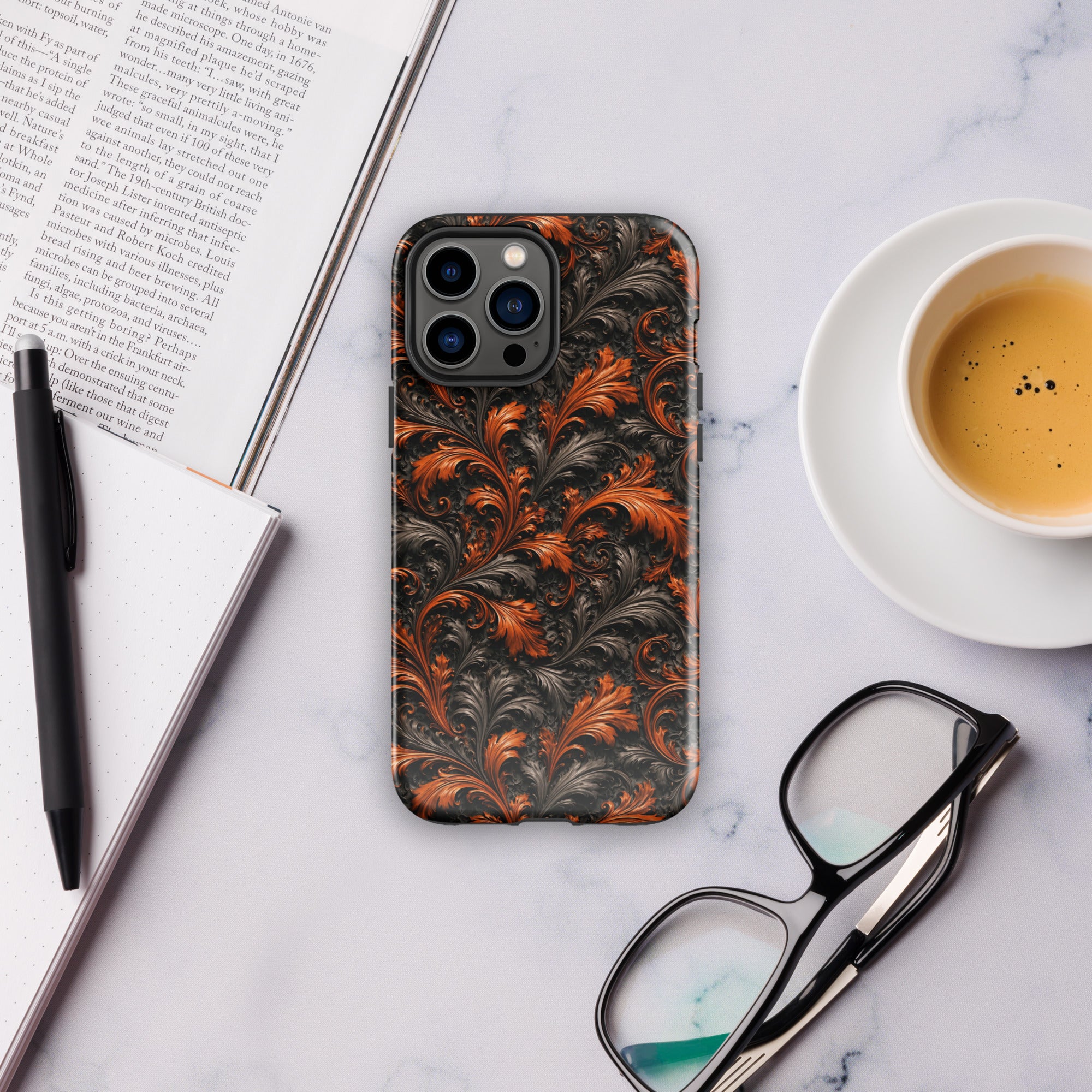 Burnt Orange Filigree Tough Case for iPhone 13 Pro Max