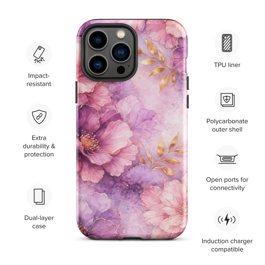 Pink Watercolor Floral Tough Case for iPhone 13 Pro Max