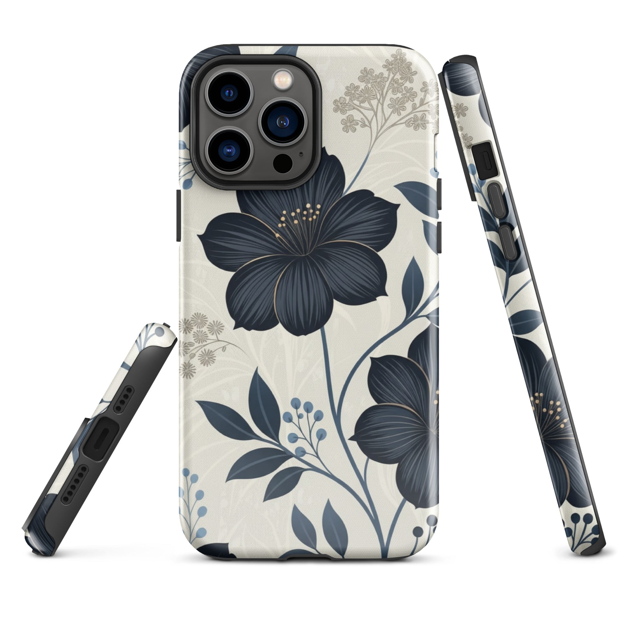 Elegant Blue Floral Tough Case for iPhone 13 Pro Max