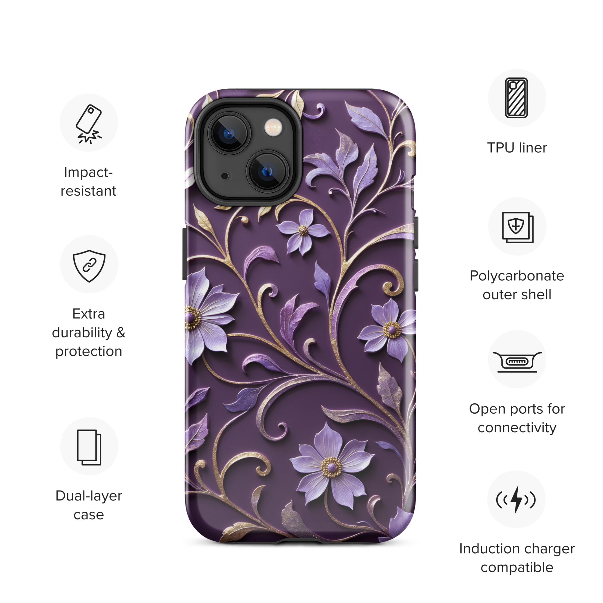 Royal Violet Filigree Tough Case for iPhone 14