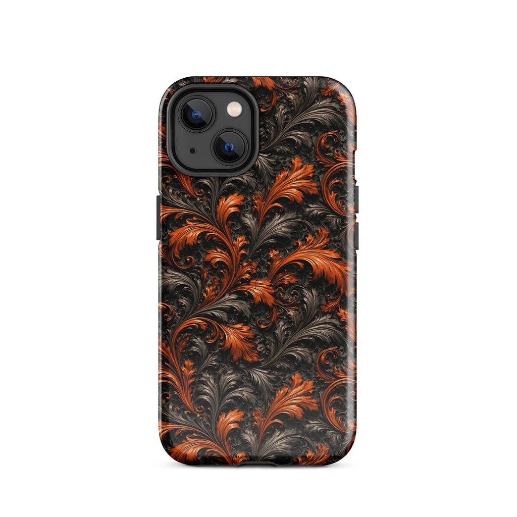 Burnt Orange Filigree Tough Case for iPhone 14