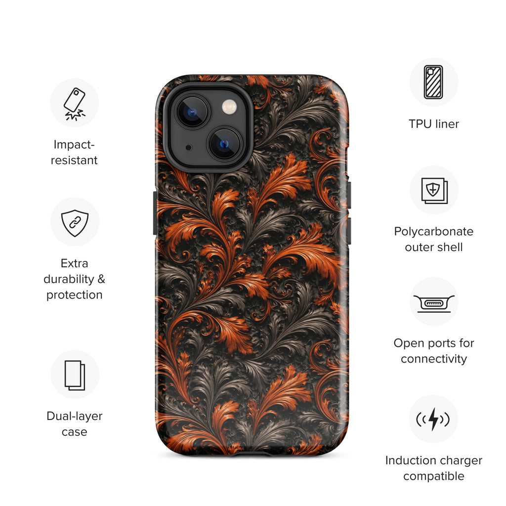 Burnt Orange Filigree Tough Case for iPhone 14