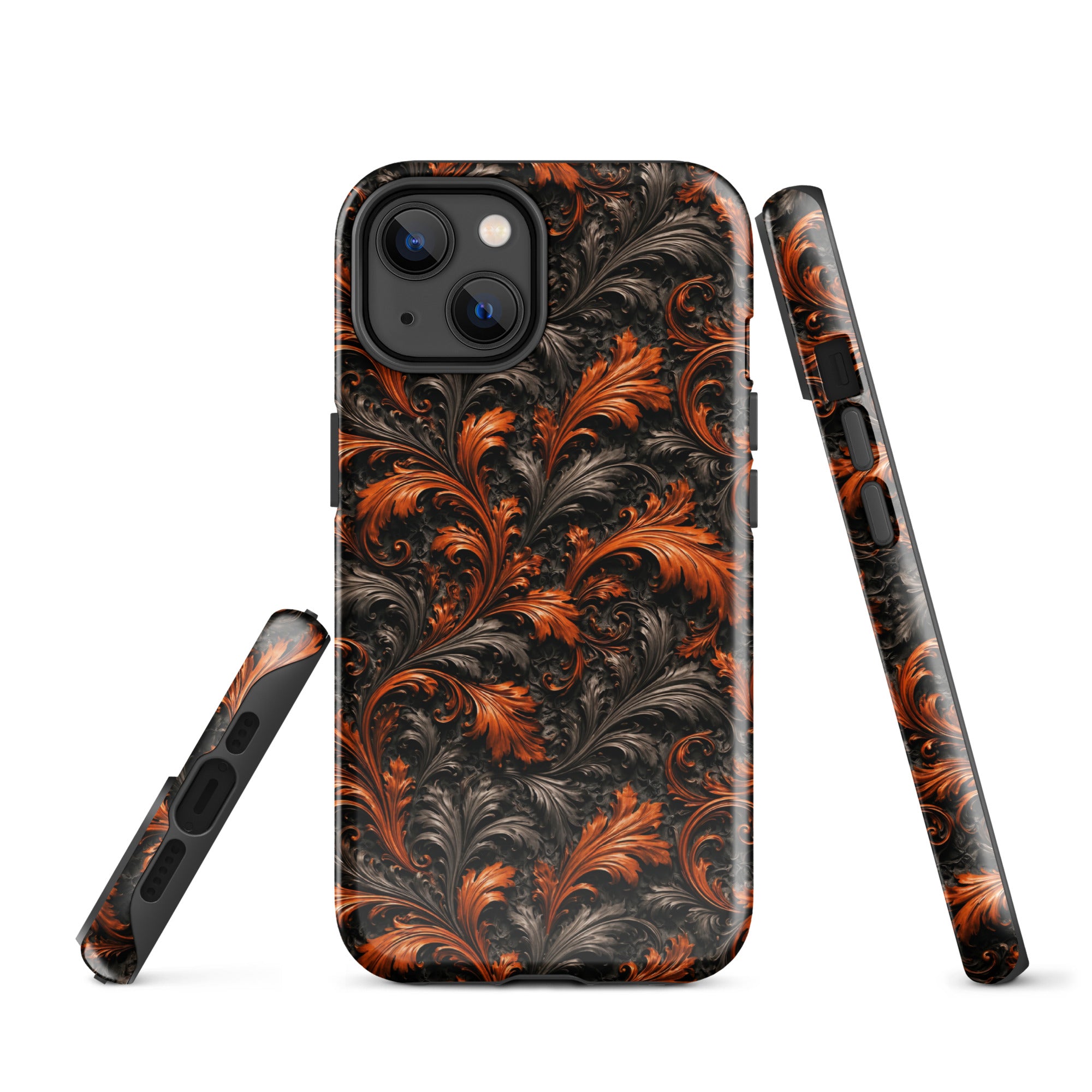 Burnt Orange Filigree Tough Case for iPhone 14