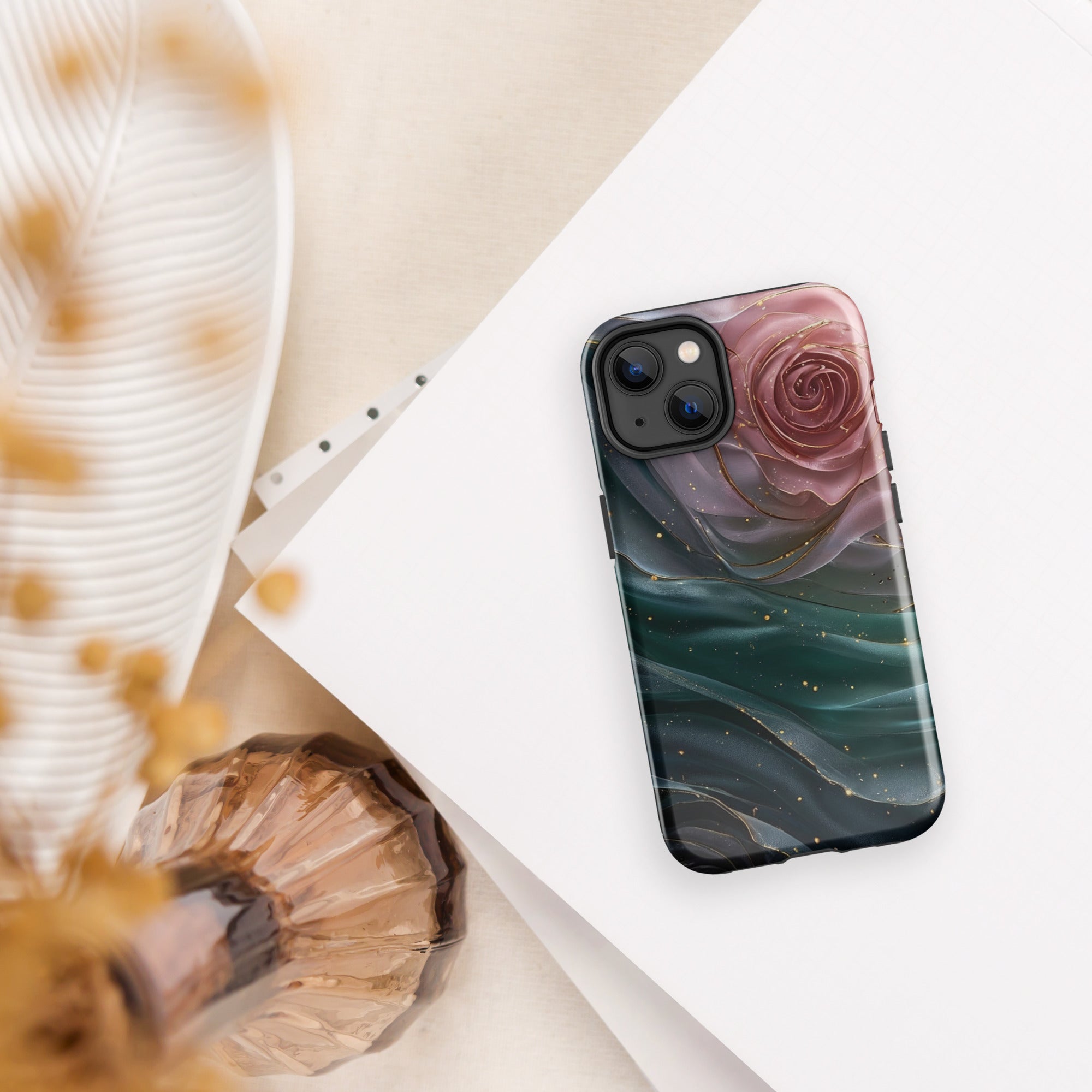 Elegant Rose Marble Tough Case for iPhone 14
