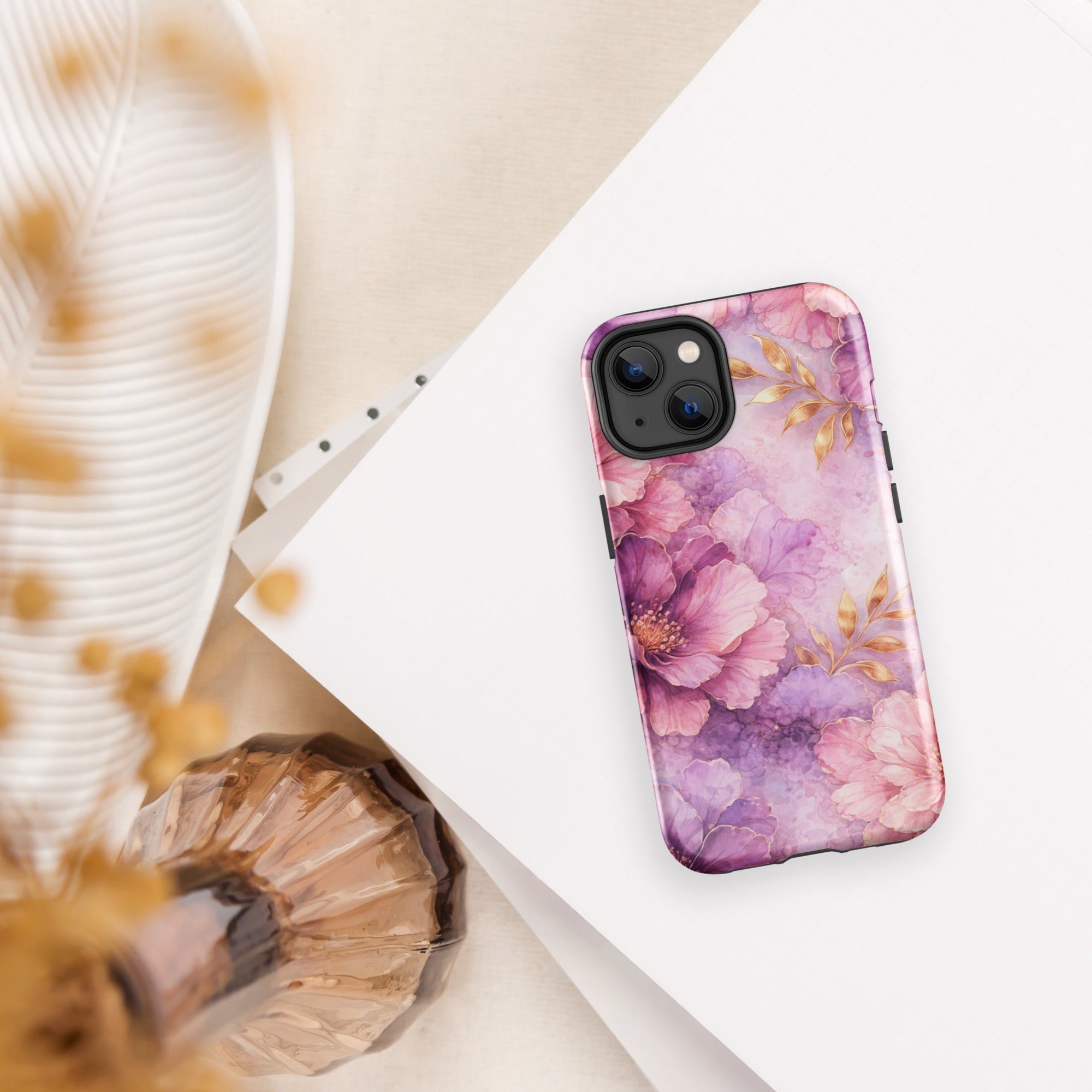Pink Watercolor Floral Tough Case for iPhone 14