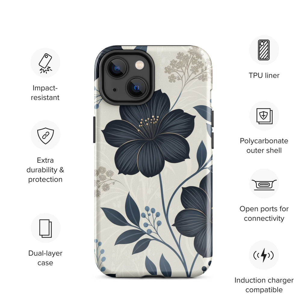 Elegant Blue Floral Tough Case for iPhone 14