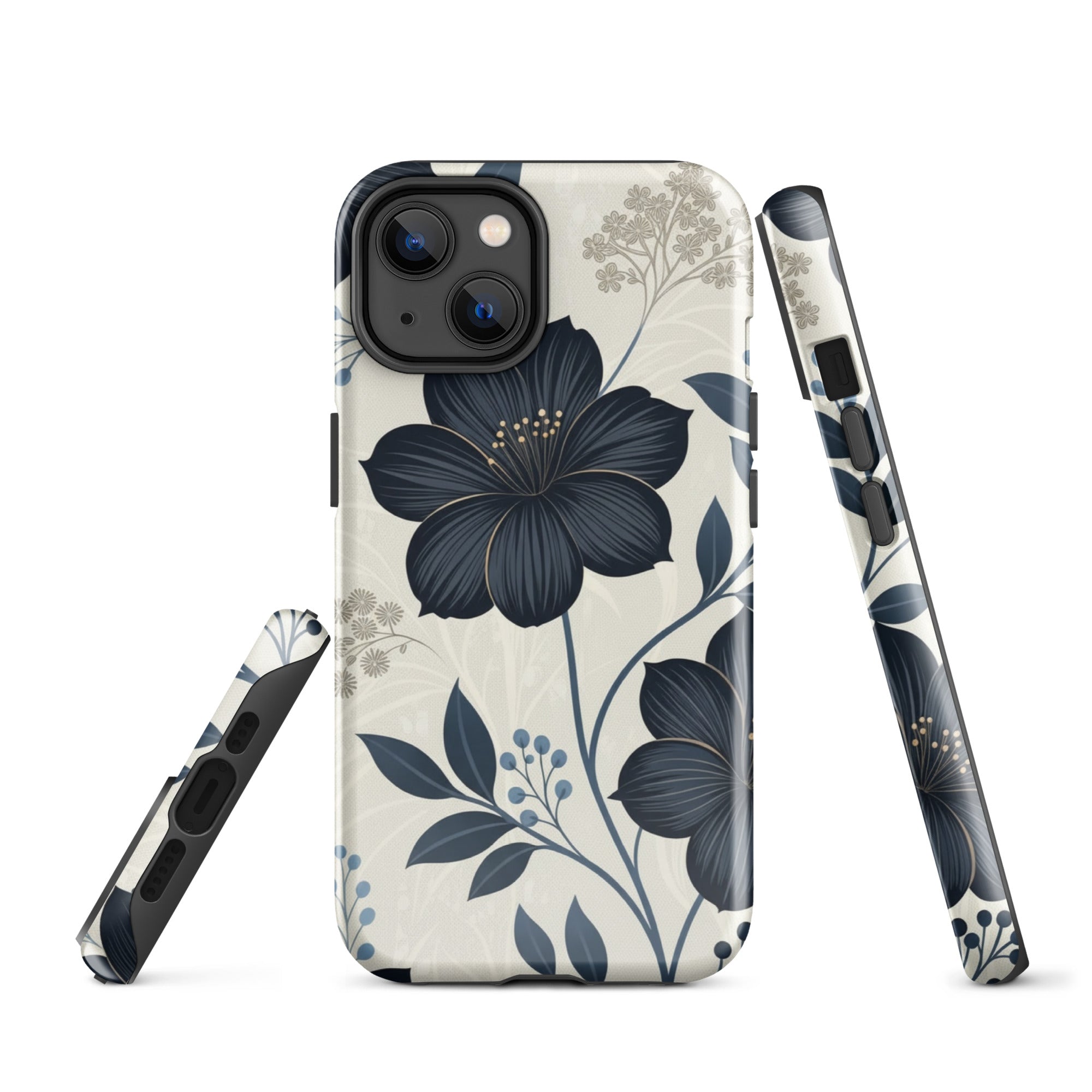 Elegant Blue Floral Tough Case for iPhone 14