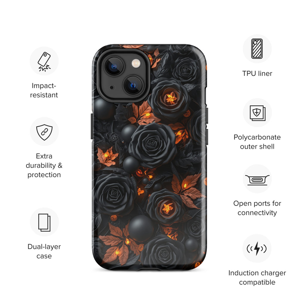 Dark Floral Glow Tough Case for iPhone 14