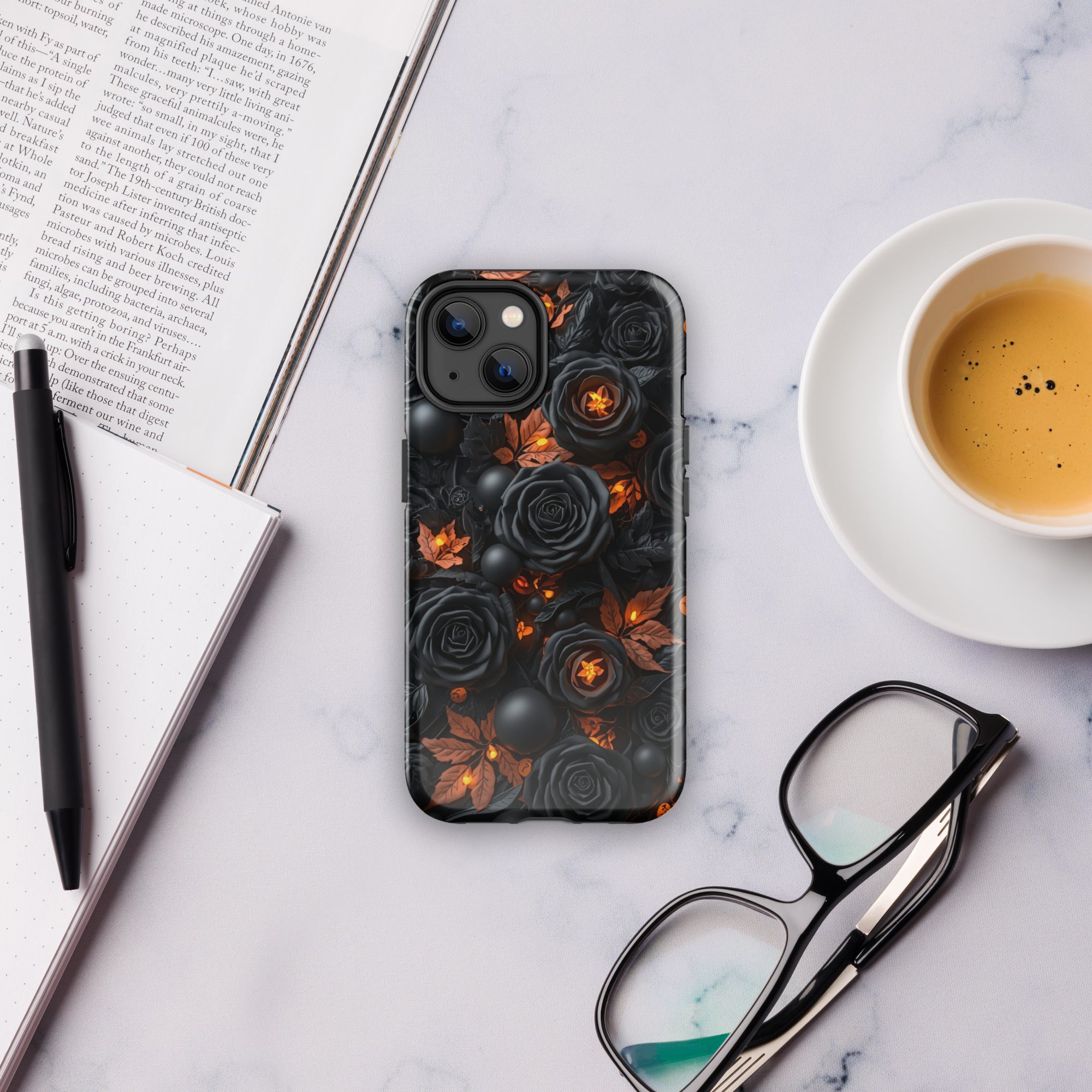Dark Floral Glow Tough Case for iPhone 14