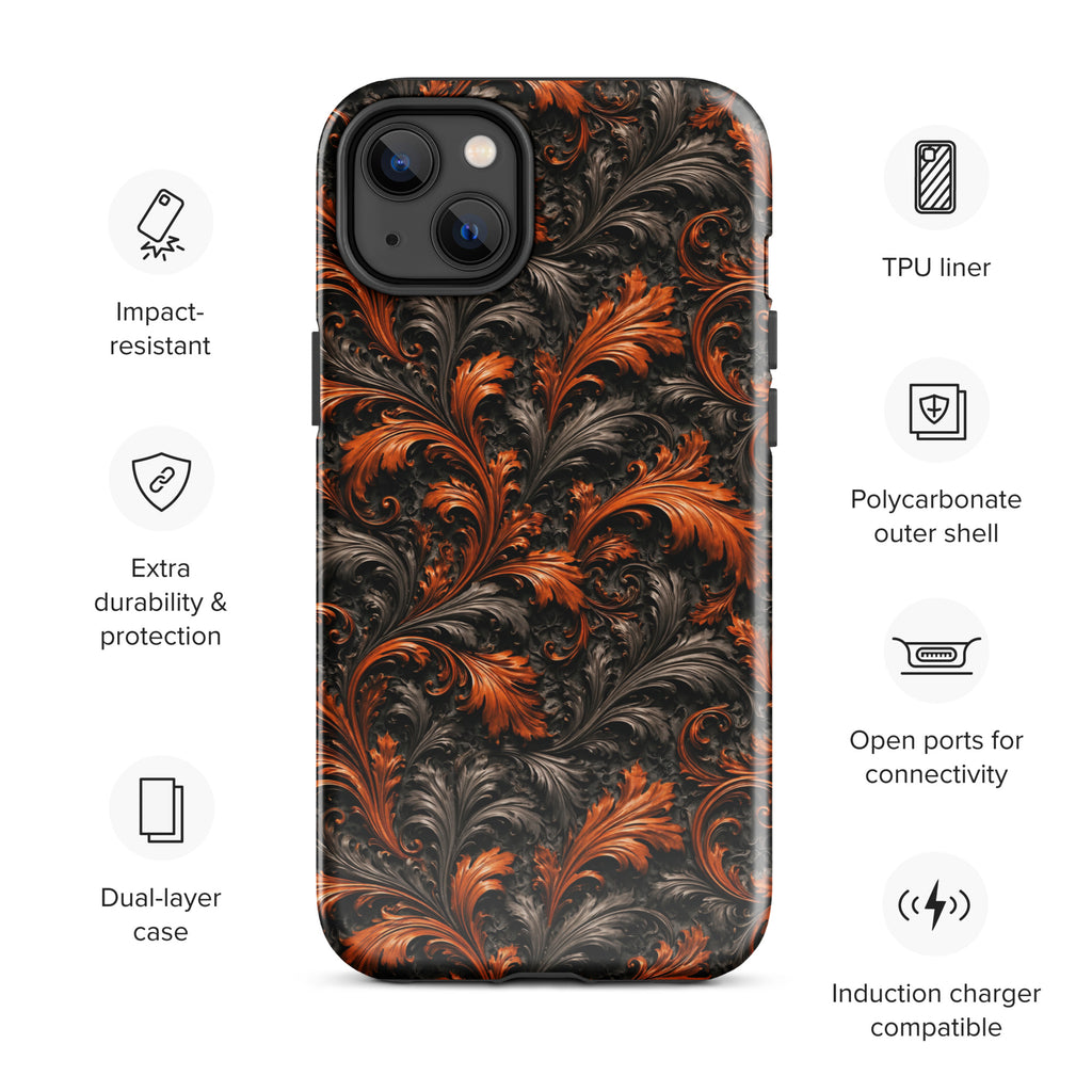 Burnt Orange Filigree Tough Case for iPhone 14 Plus