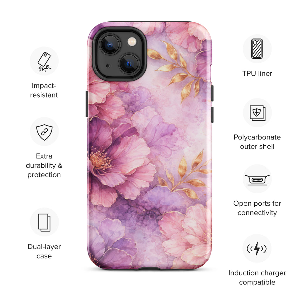 Pink Watercolor Floral Tough Case for iPhone 14 Plus