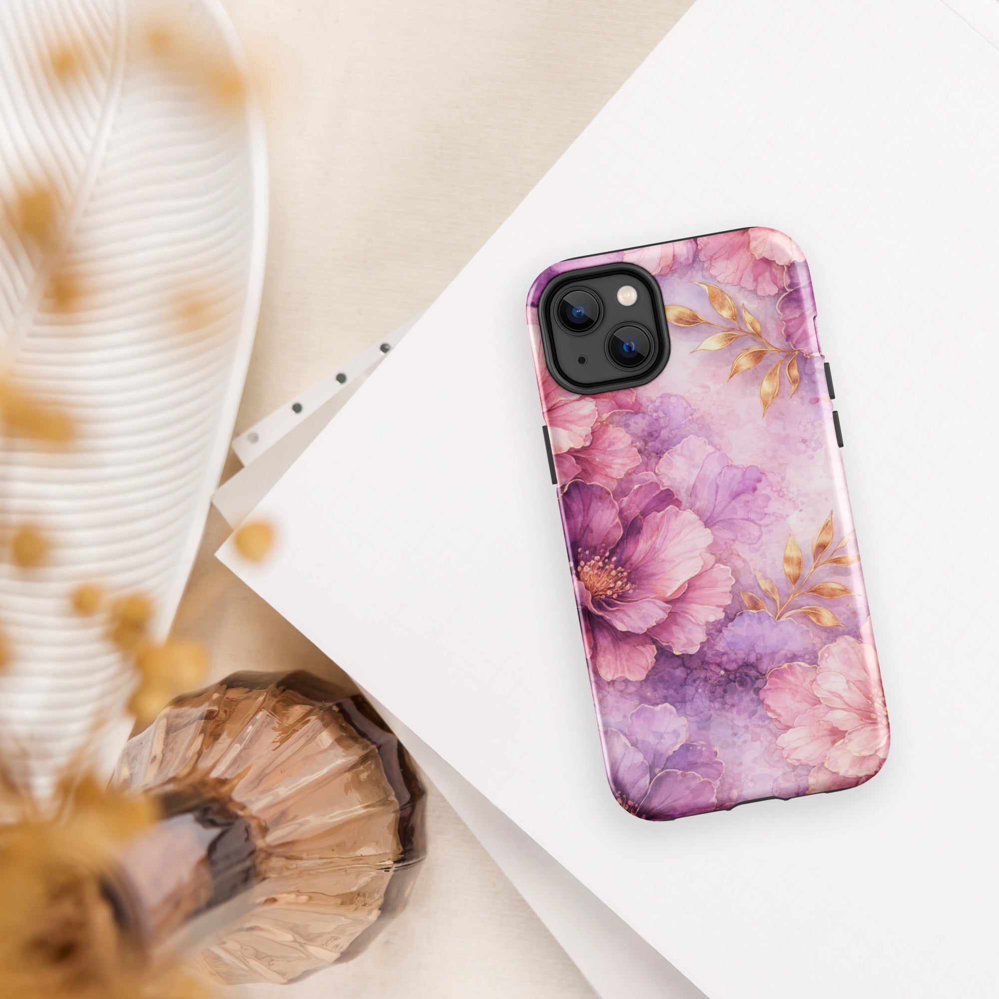 Pink Watercolor Floral Tough Case for iPhone 14 Plus