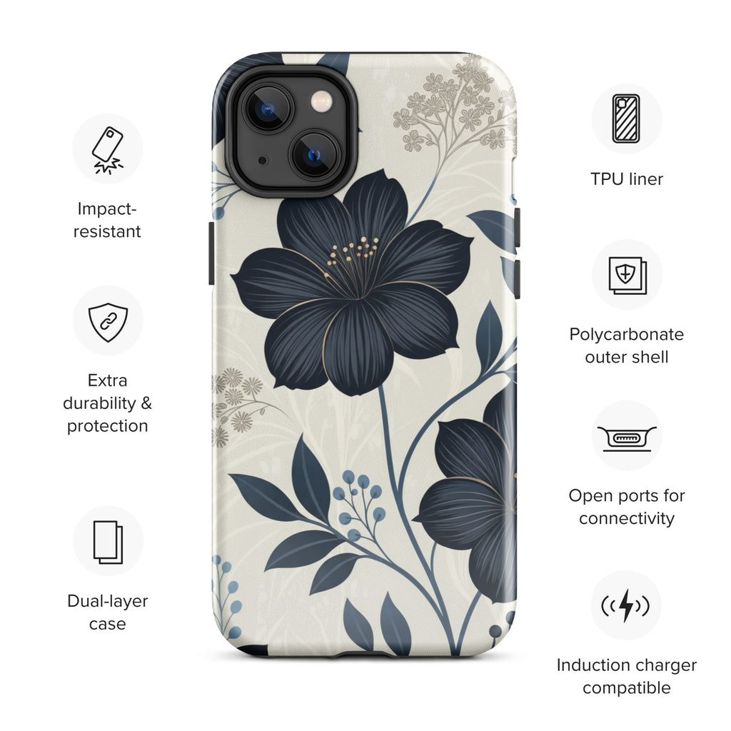 Elegant Blue Floral Tough Case for iPhone 14 Plus