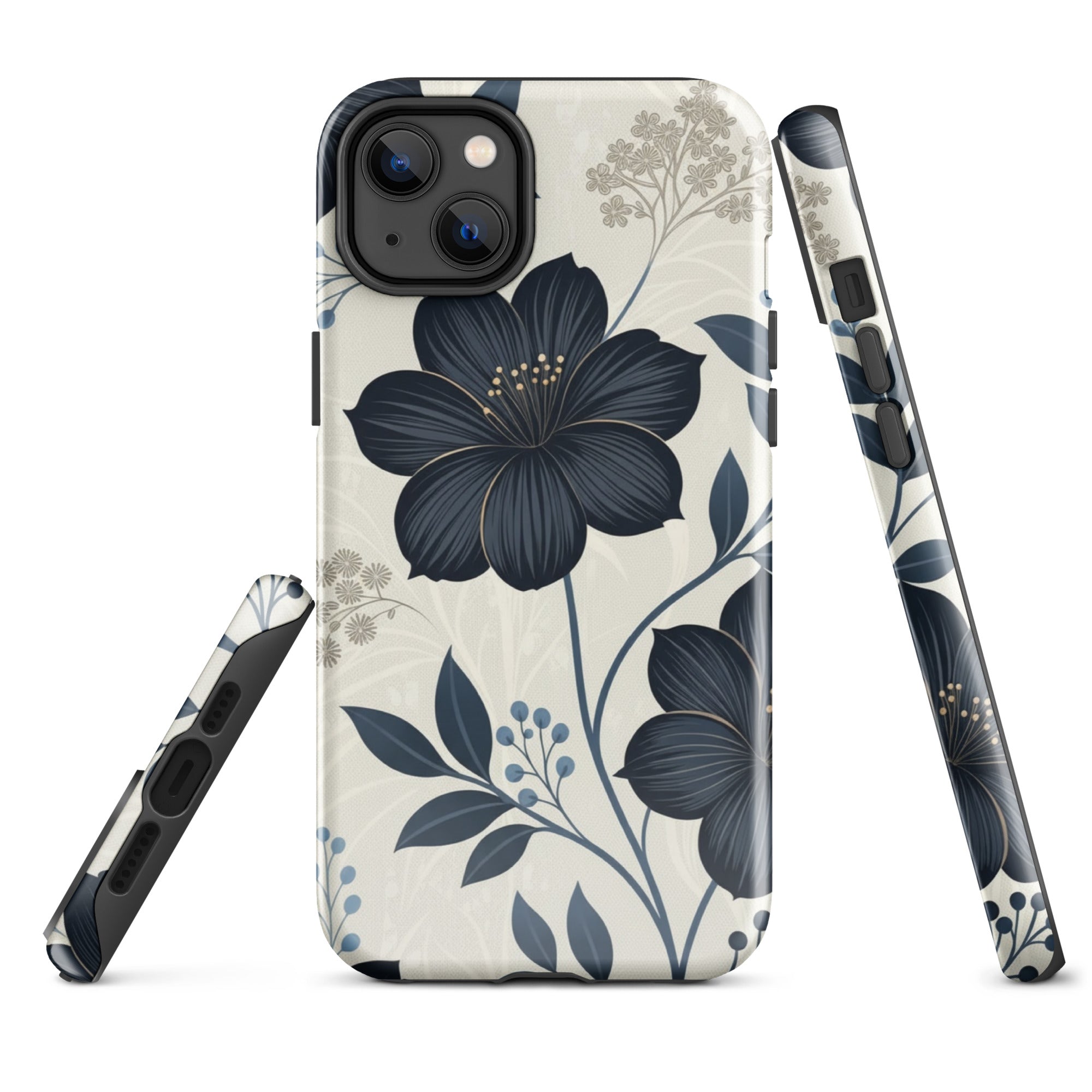 Elegant Blue Floral Tough Case for iPhone 14 Plus
