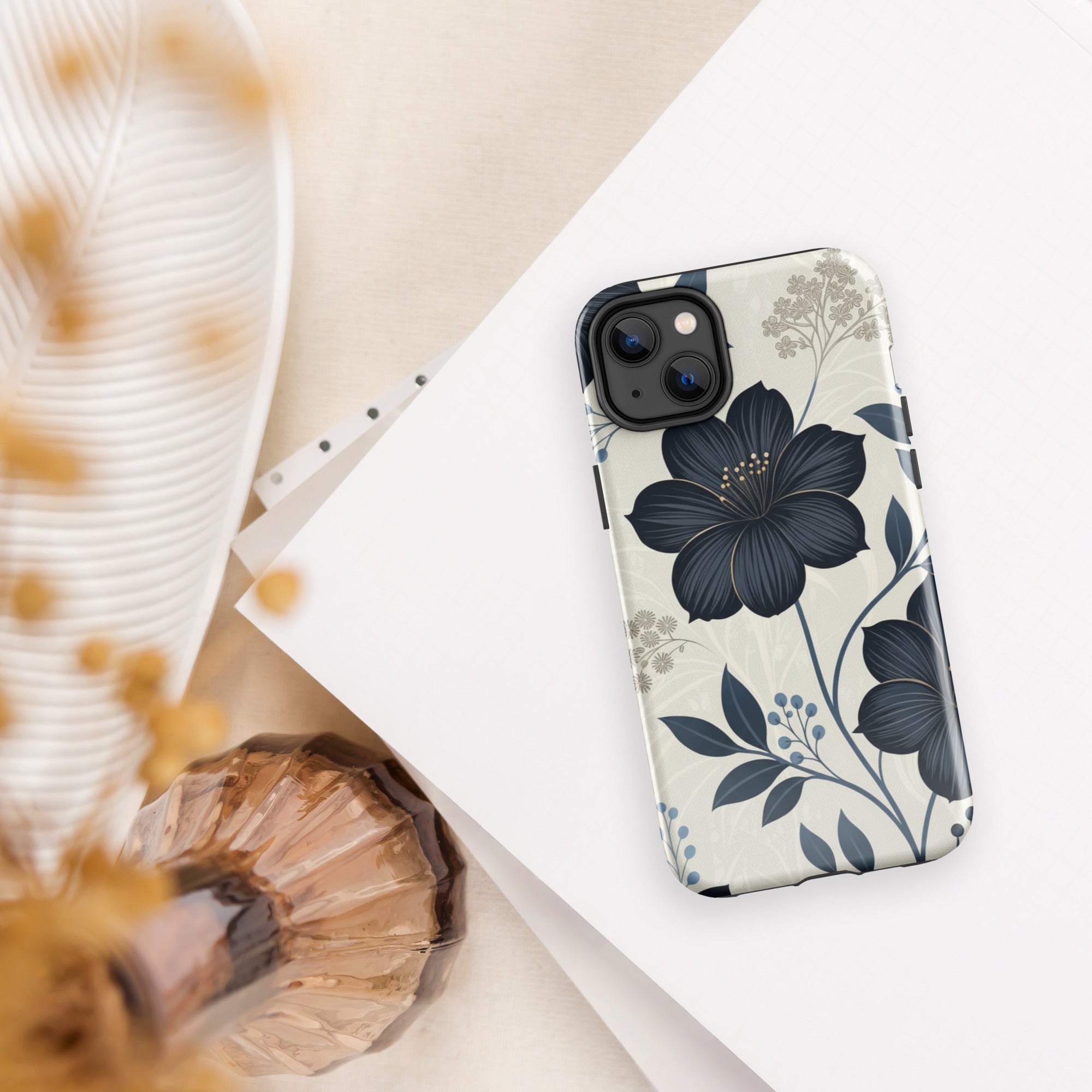 Elegant Blue Floral Tough Case for iPhone 14 Plus