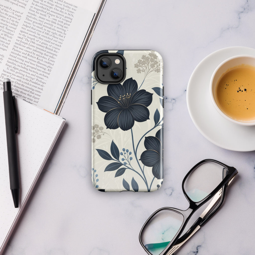 Elegant Blue Floral Tough Case for iPhone 14 Plus