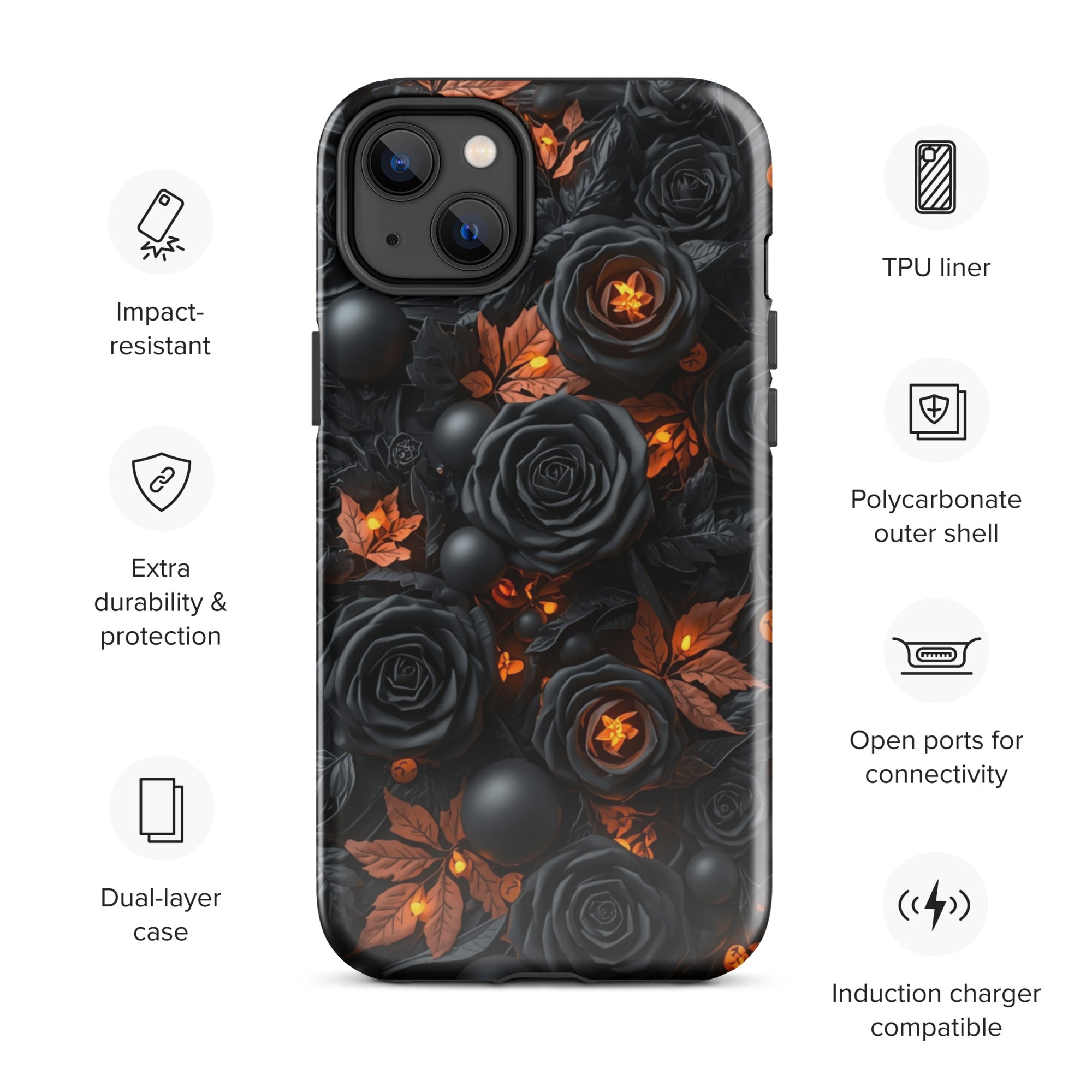 Dark Floral Glow Tough Case for iPhone 14 Plus