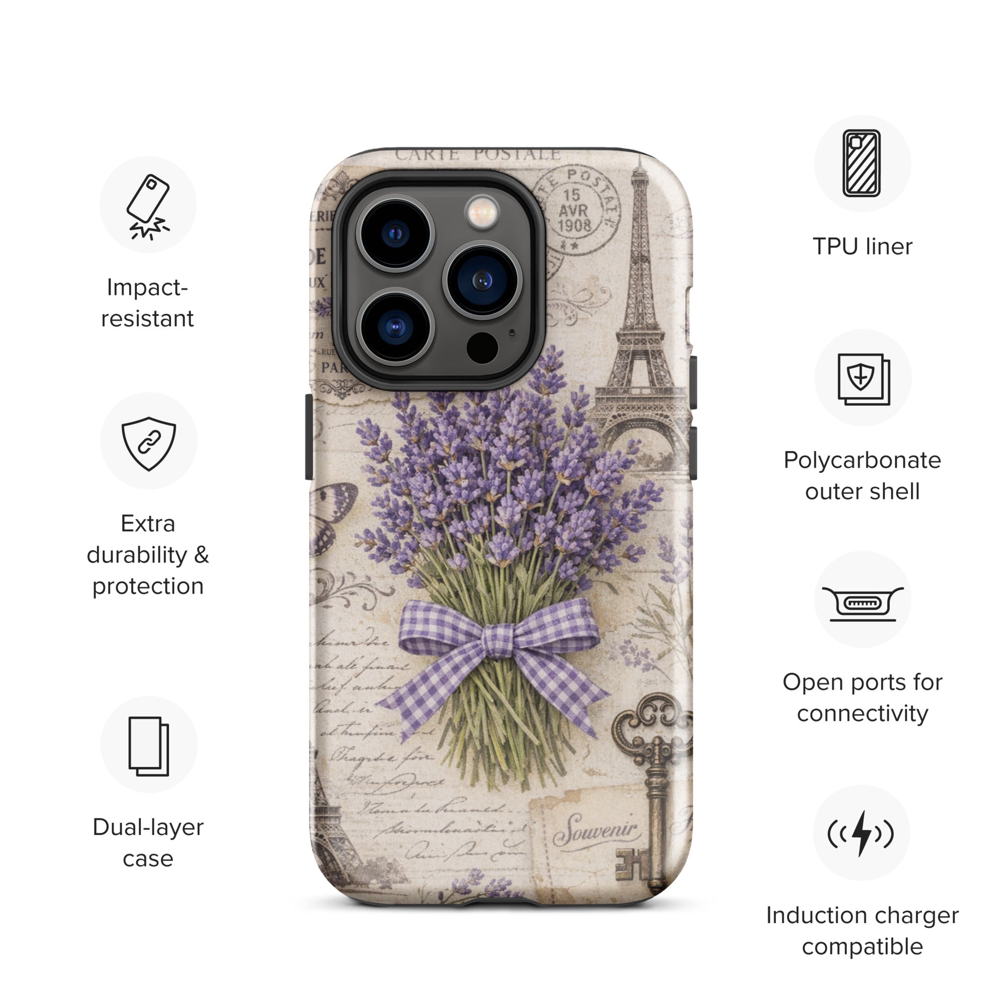 Vintage Paris Lavender Tough Case for iPhone 14 Pro
