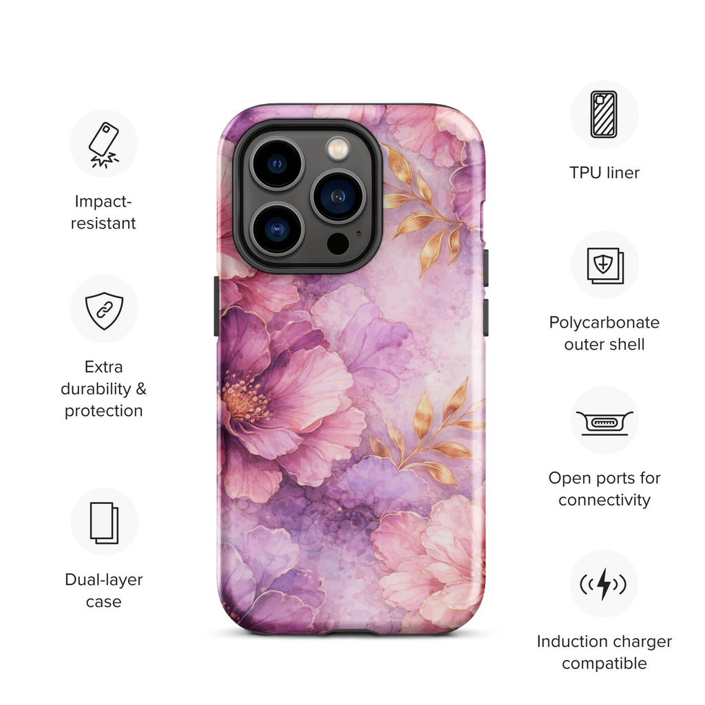 Pink Watercolor Floral Tough Case for iPhone 14 Pro