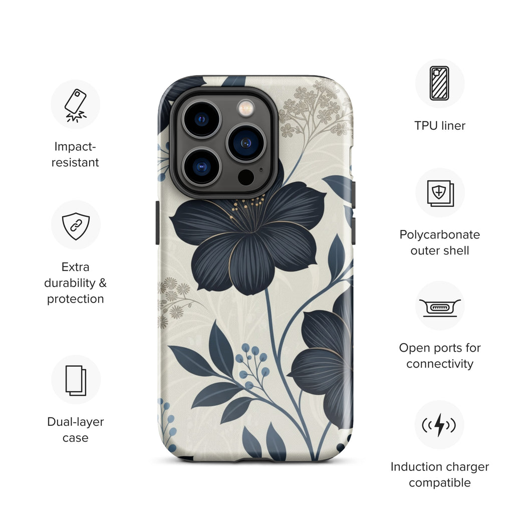 Elegant Blue Floral Tough Case for iPhone 14 Pro