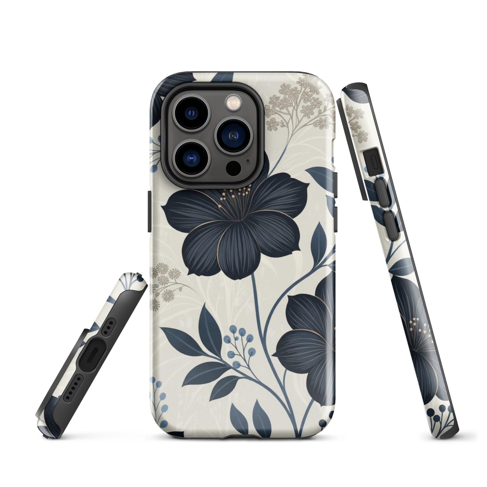 Elegant Blue Floral Tough Case for iPhone 14 Pro