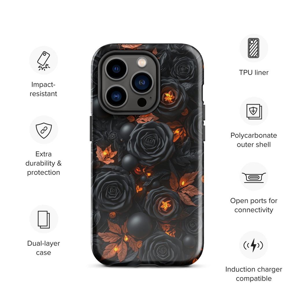 Dark Floral Glow Tough Case for iPhone 14 Pro