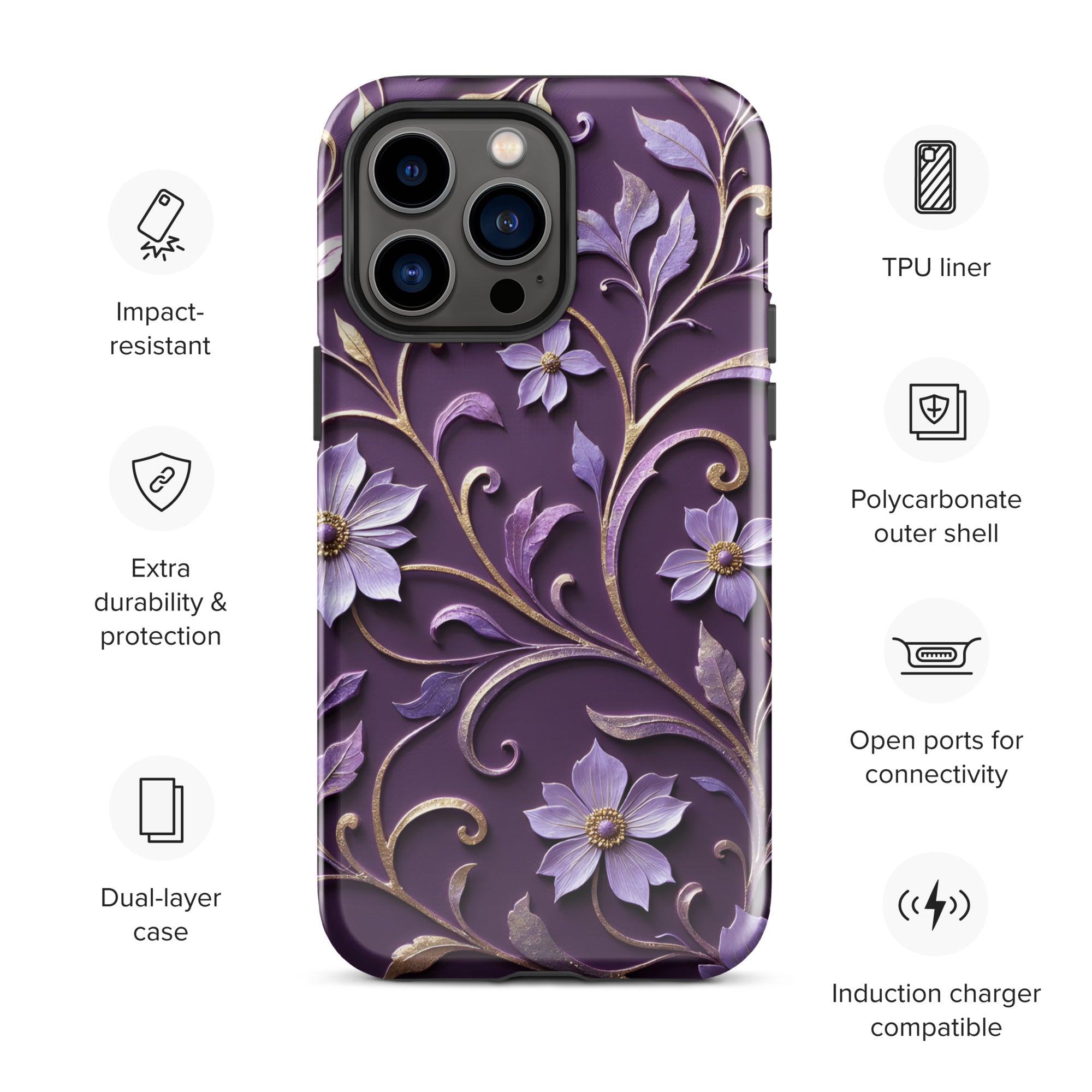Royal Violet Filigree Tough Case for iPhone 14 Pro Max