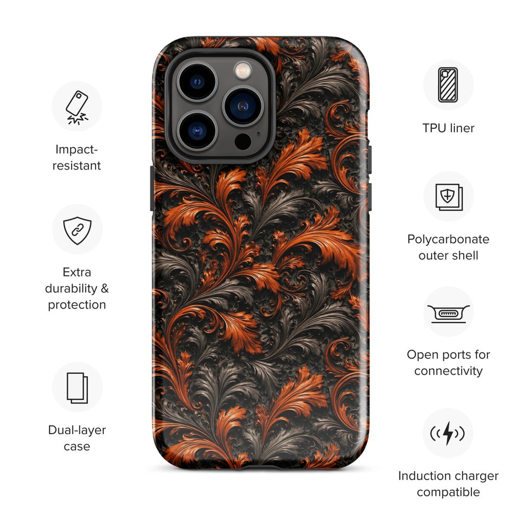 Burnt Orange Filigree Tough Case for iPhone 14 Pro Max