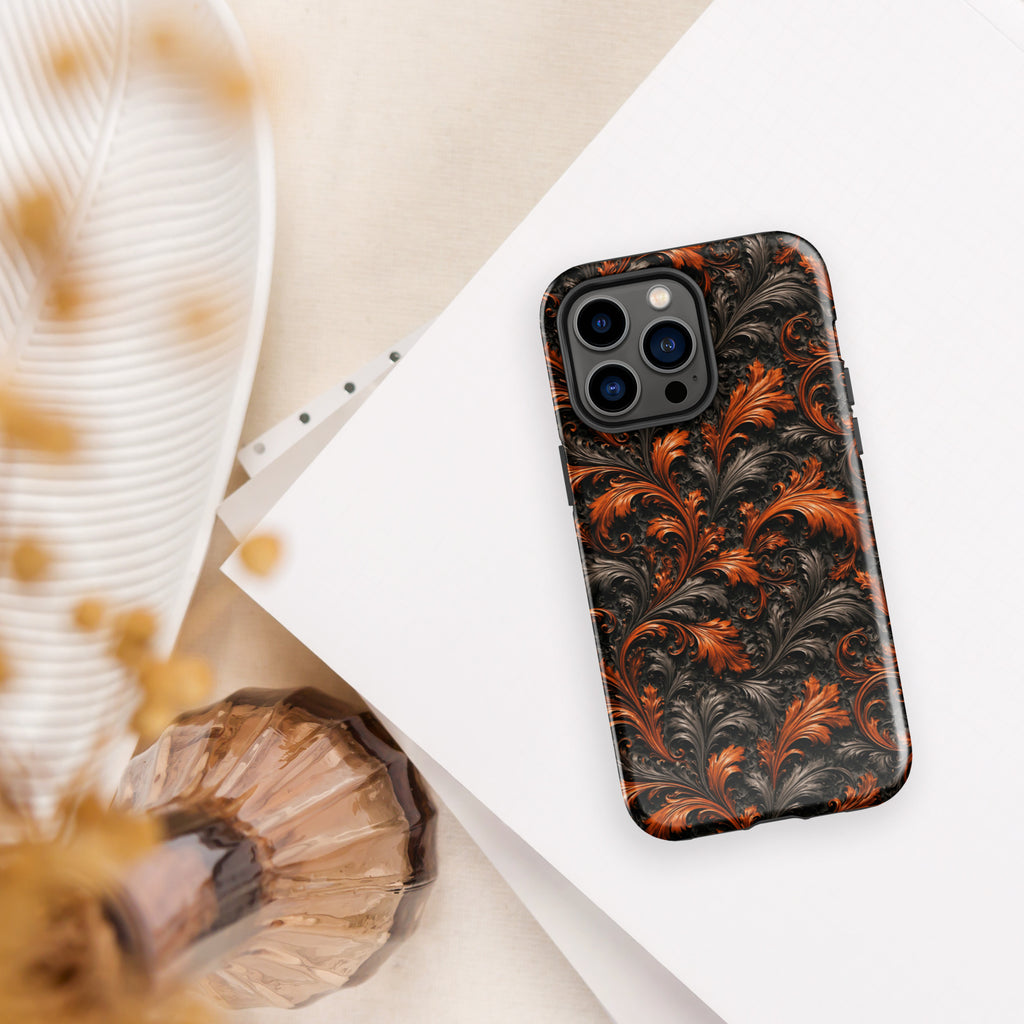 Burnt Orange Filigree Tough Case for iPhone 14 Pro Max