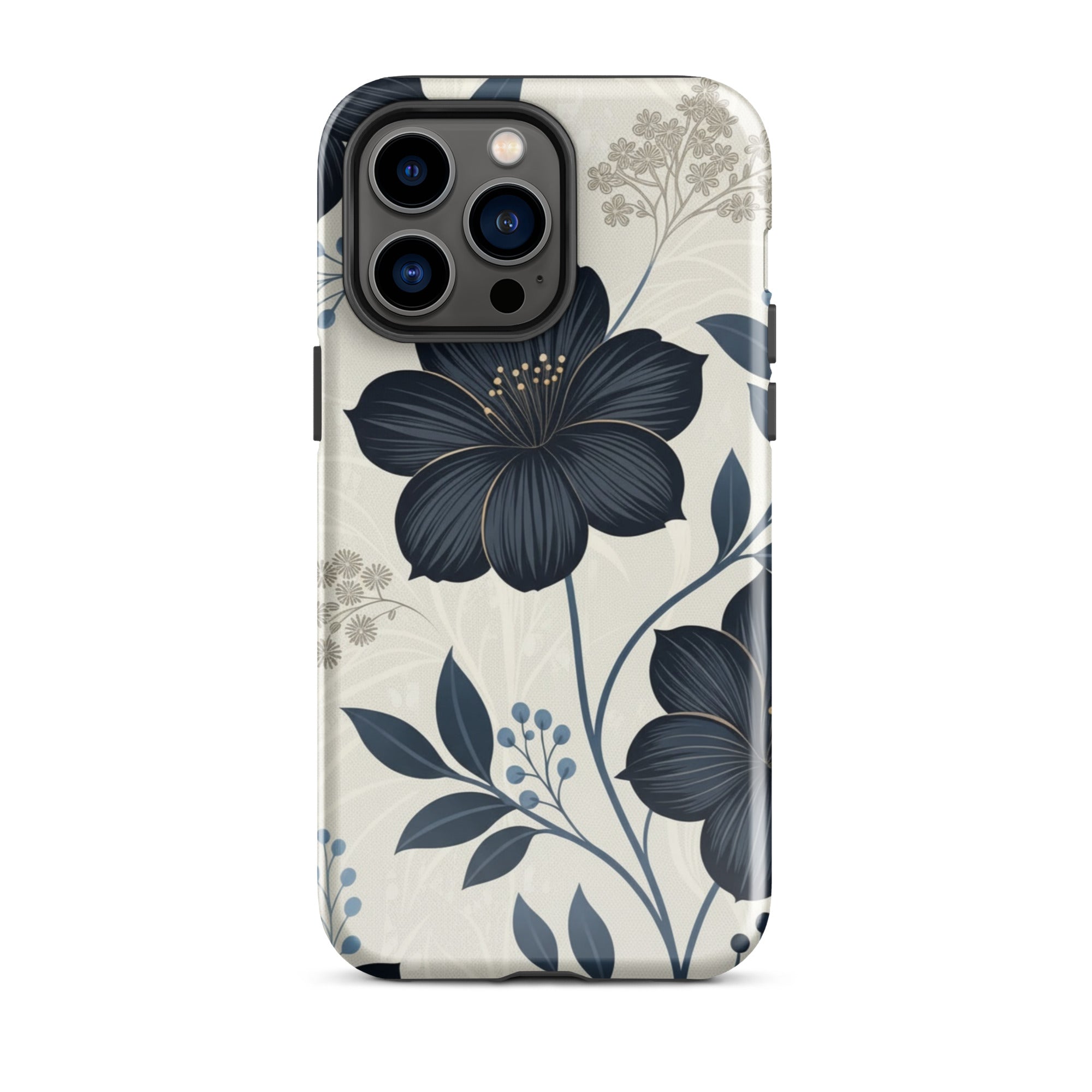 Elegant Blue Floral Tough Case for iPhone 14 Pro Max