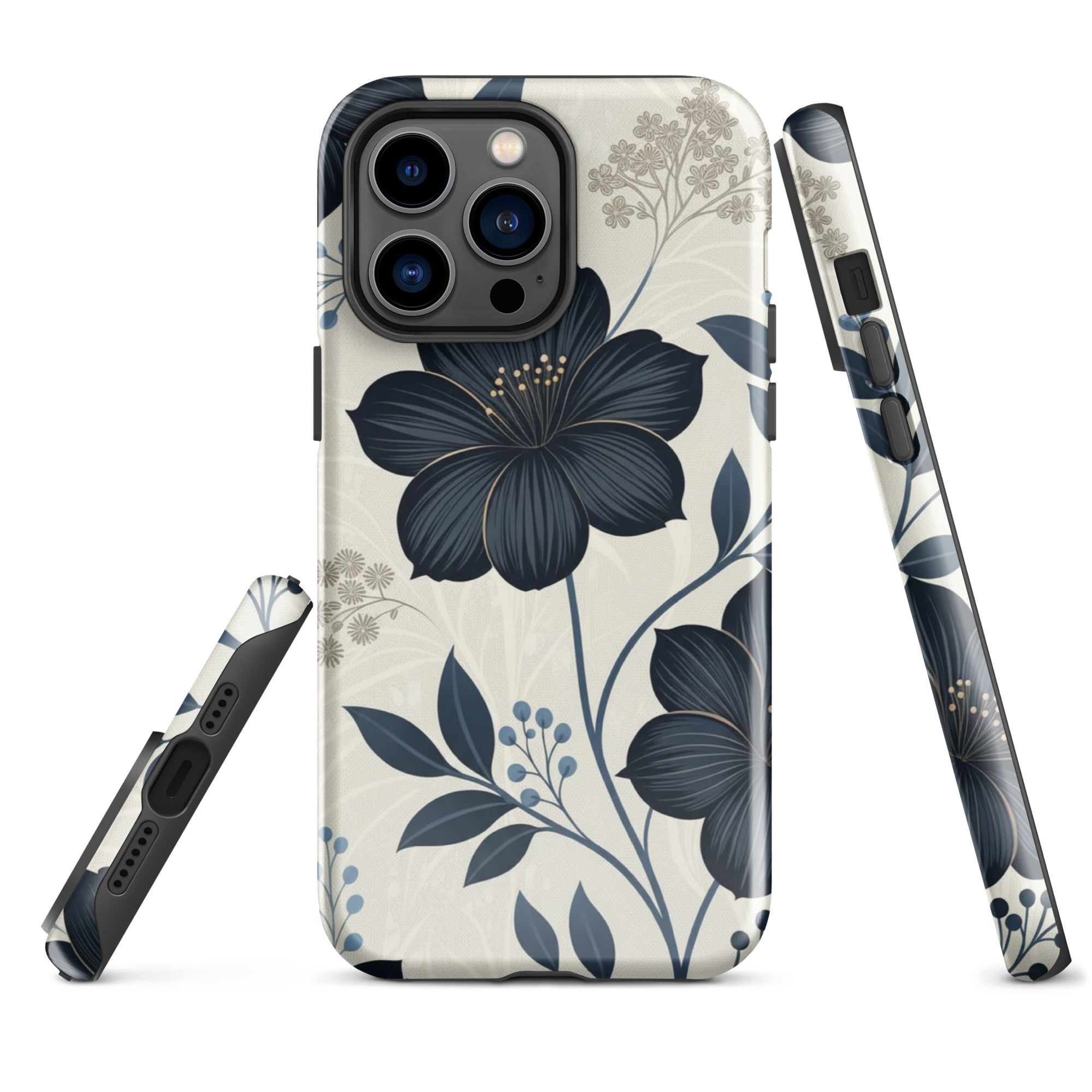 Elegant Blue Floral Tough Case for iPhone 14 Pro Max