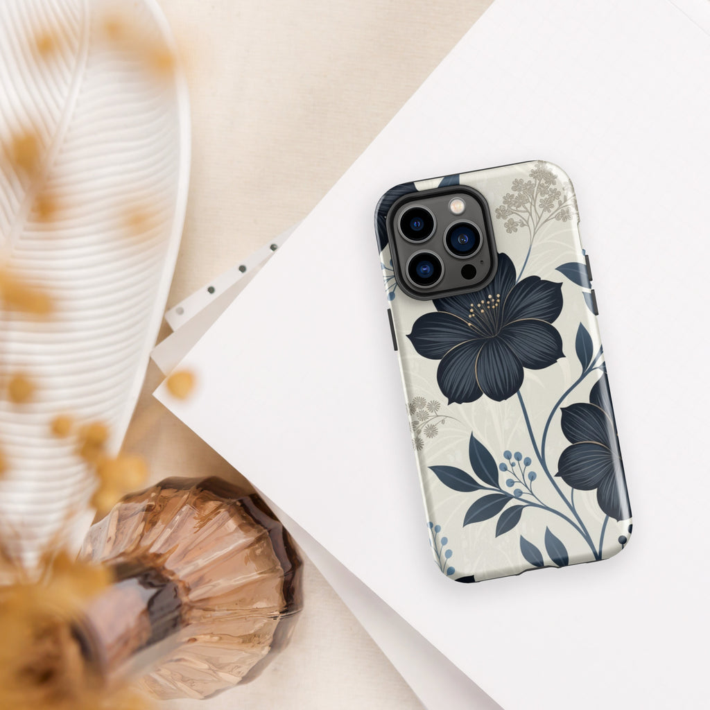 Elegant Blue Floral Tough Case for iPhone 14 Pro Max