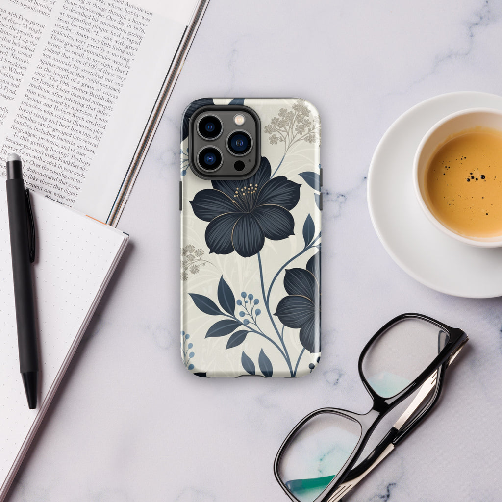 Elegant Blue Floral Tough Case for iPhone 14 Pro Max