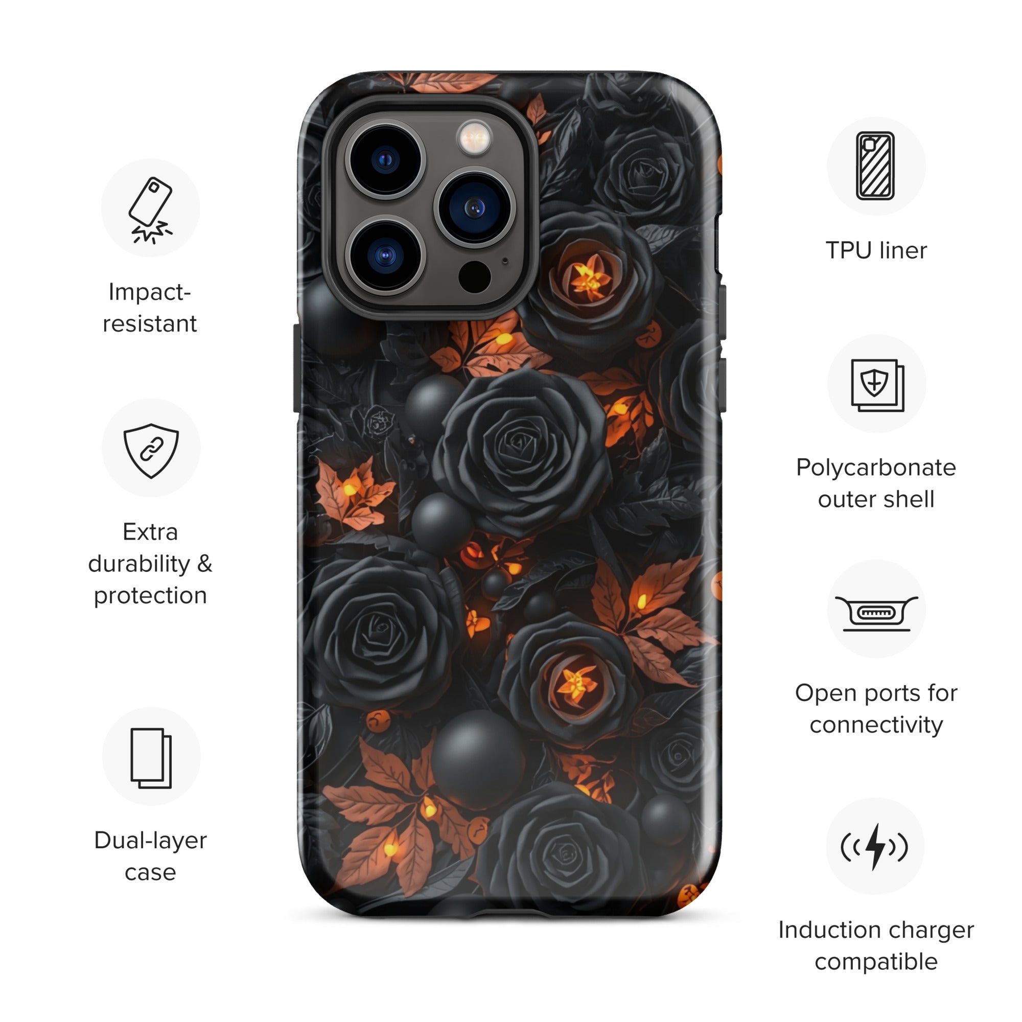 Dark Floral Glow Tough Case for iPhone 14 Pro Max