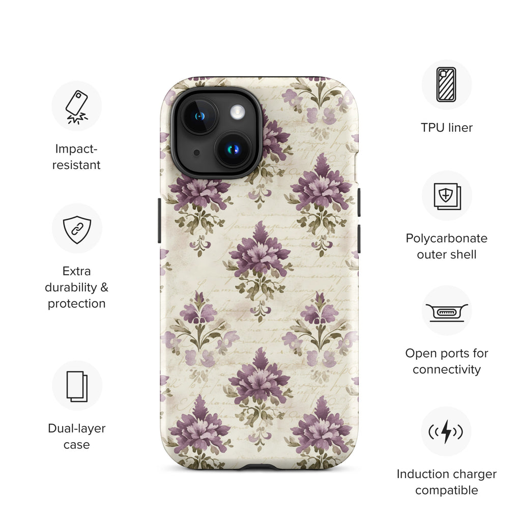 Vintage Floral Damask Tough Case for iPhone 15