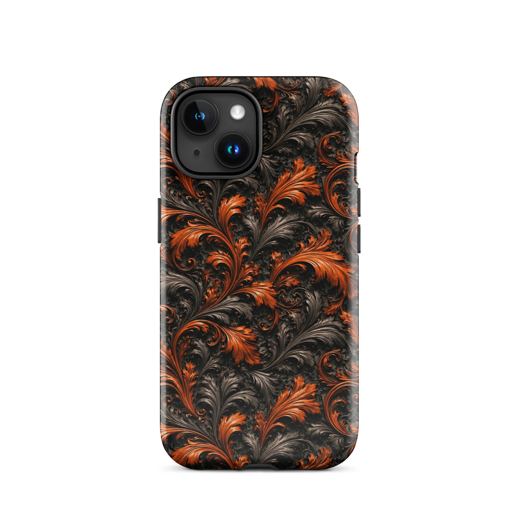 Burnt Orange Filigree Tough Case for iPhone 15