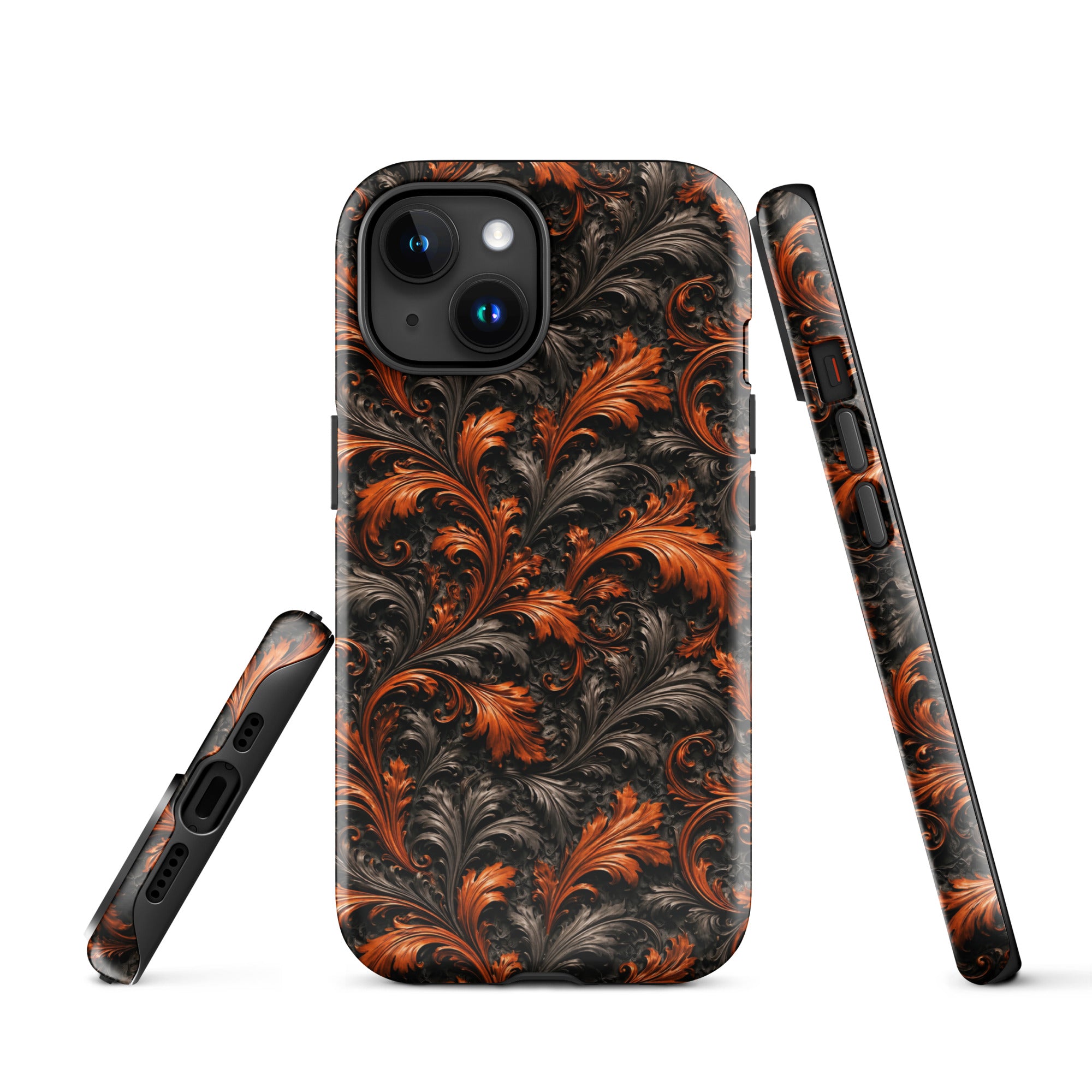 Burnt Orange Filigree Tough Case for iPhone 15