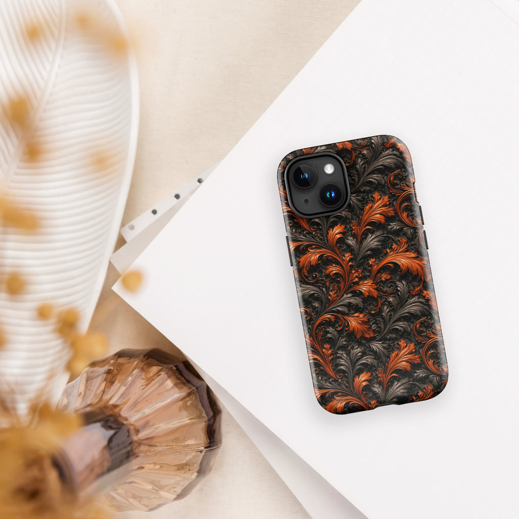 Burnt Orange Filigree Tough Case for iPhone 15