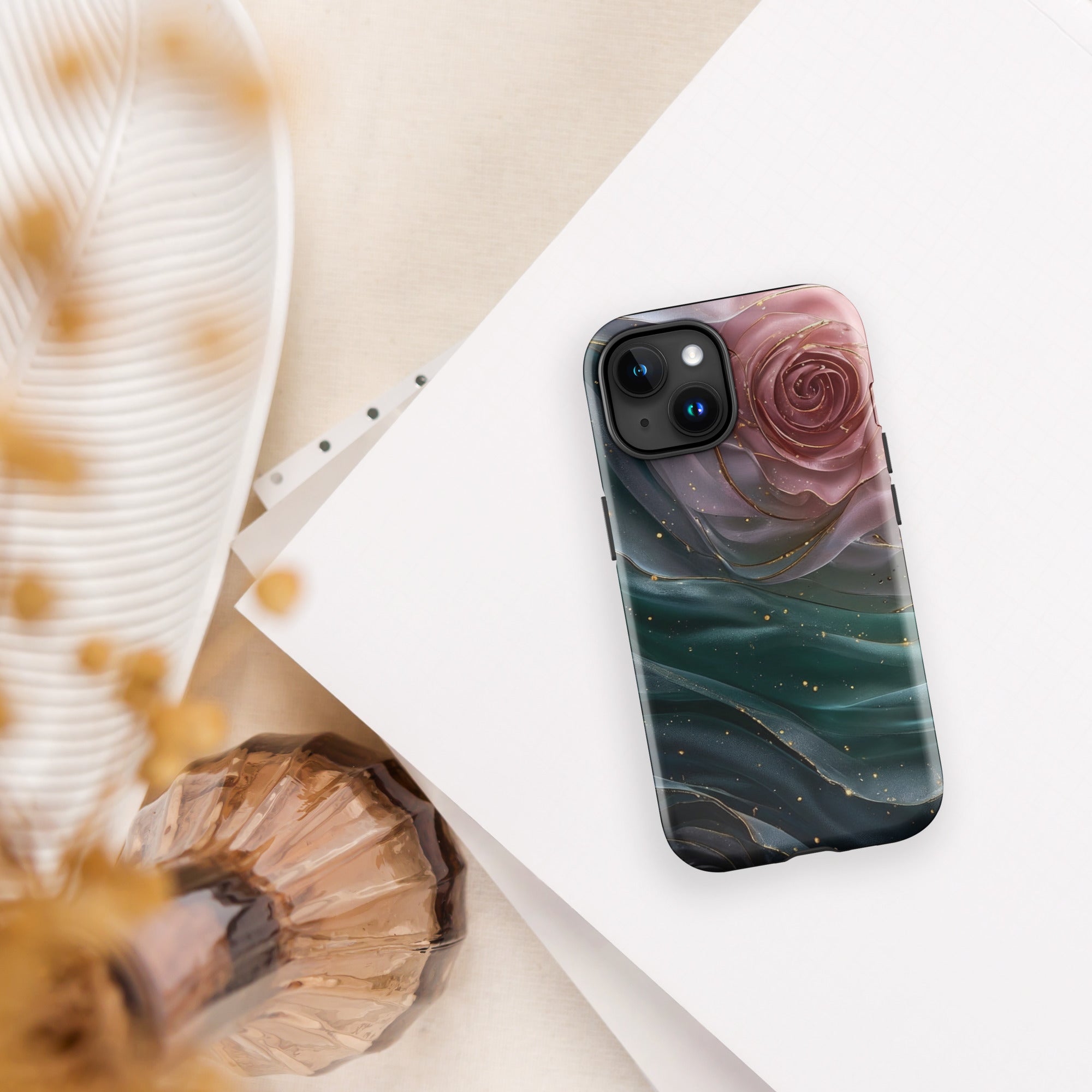 Elegant Rose Marble Tough Case for iPhone 15