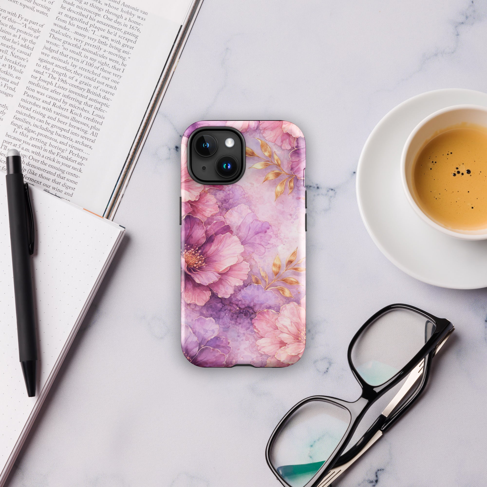 Pink Watercolor Floral Tough Case for iPhone 15